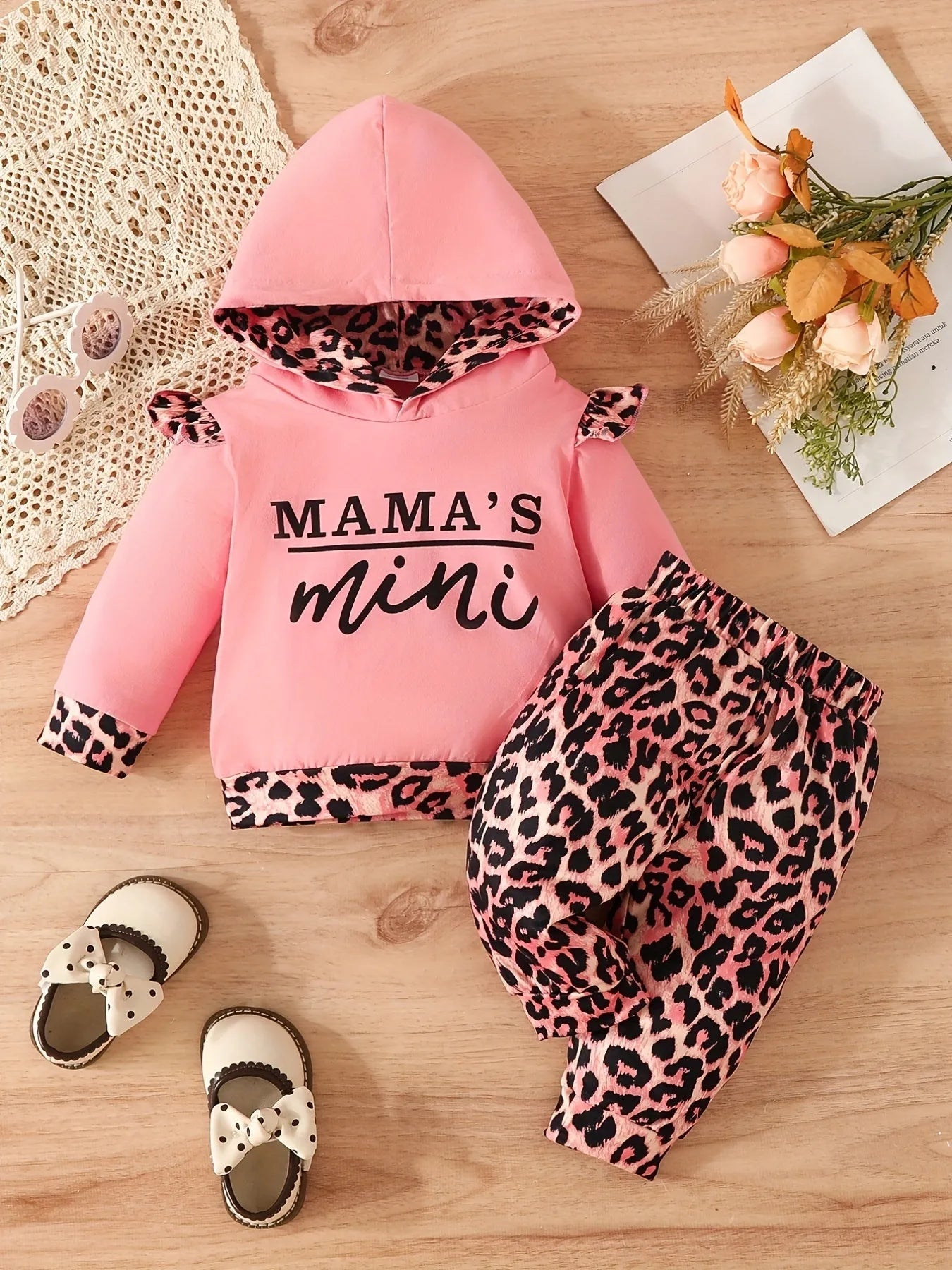 **Baby Girls Leopard Print Hoodie & Pant Set - Casual Letter Print Outfit for 3 Months to 3 Years | Warm & Stylish Winter & Autumn Clothes for Toddlers | Perfect for Playdates, Daycare & Family Outings**