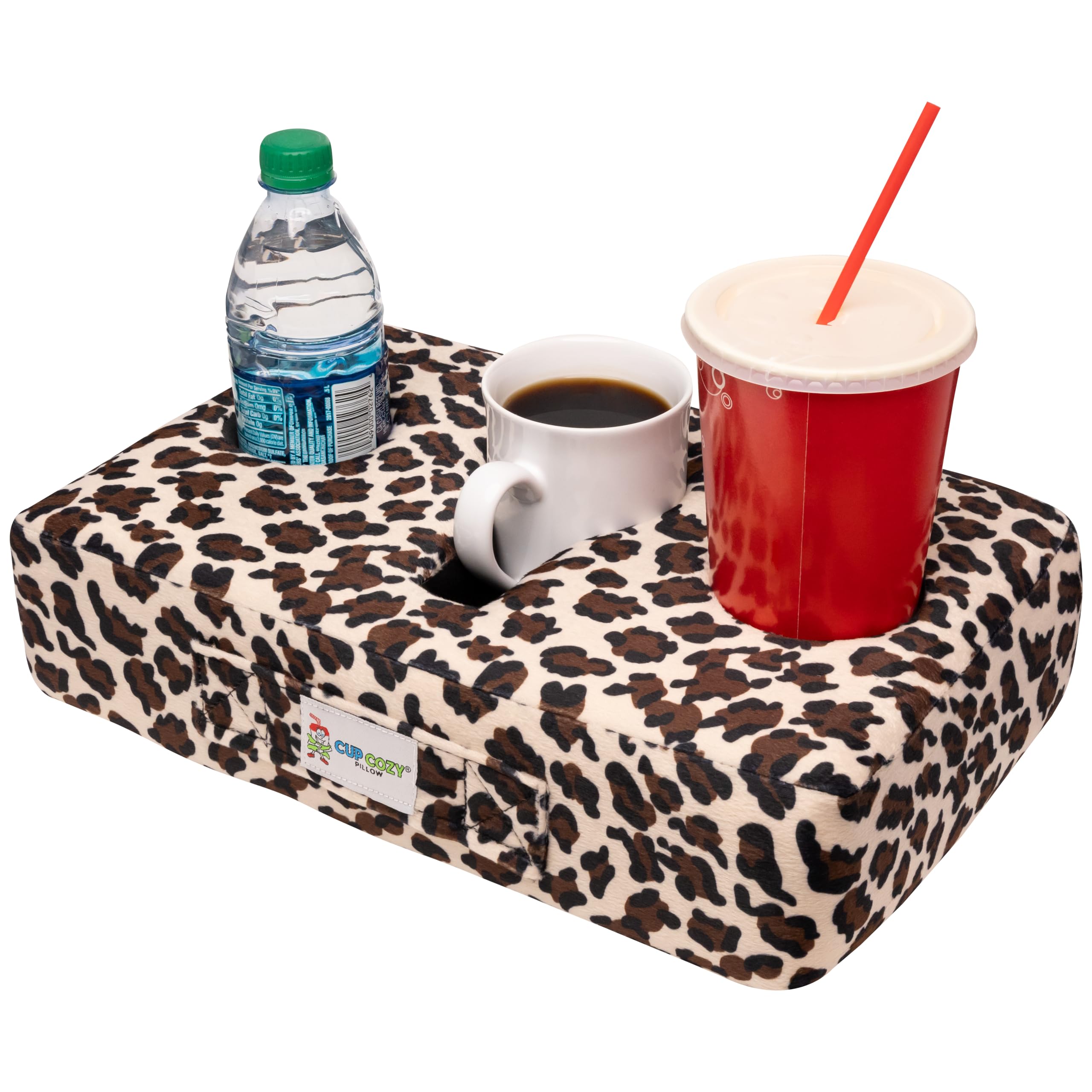 Original Cup Cozy Pillow - Gray Leopard Print - As Seen on TV - Best Couch, Bed & Car Cup Holder for Drinks, Snacks & Remote Controls - Perfect for Home, Office & Travel Use