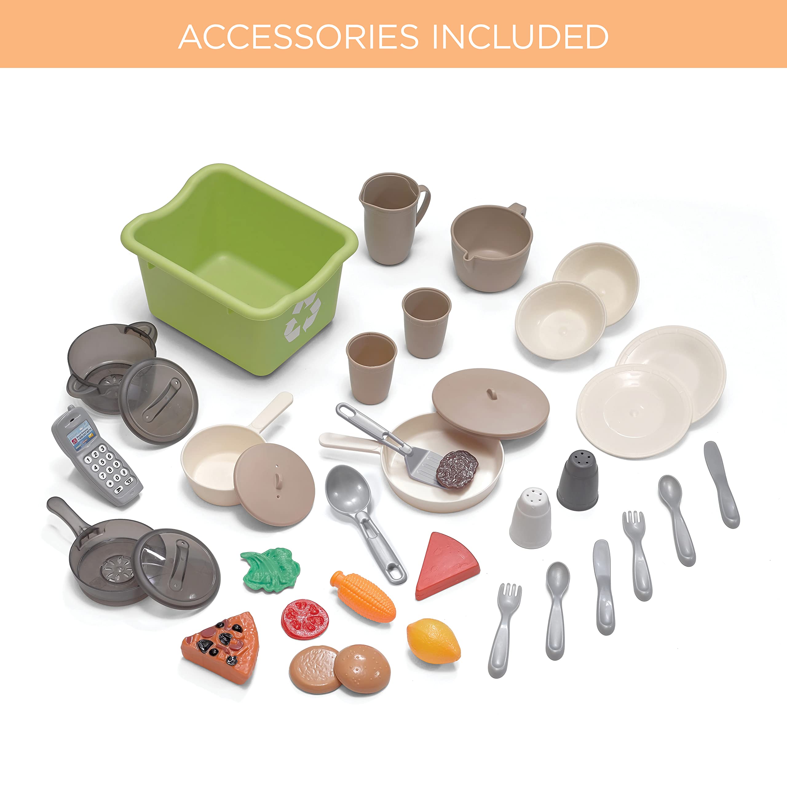 Step2 Lifestyle Dream Kids Kitchen Playset - Durable Plastic Indoor/Outdoor Play Kitchen with Lights, Sounds & 37 Toy Accessories for Toddlers Ages 2+ (Gray) - Perfect for Pretend Play, Birthday Gifts & Early Learning Development