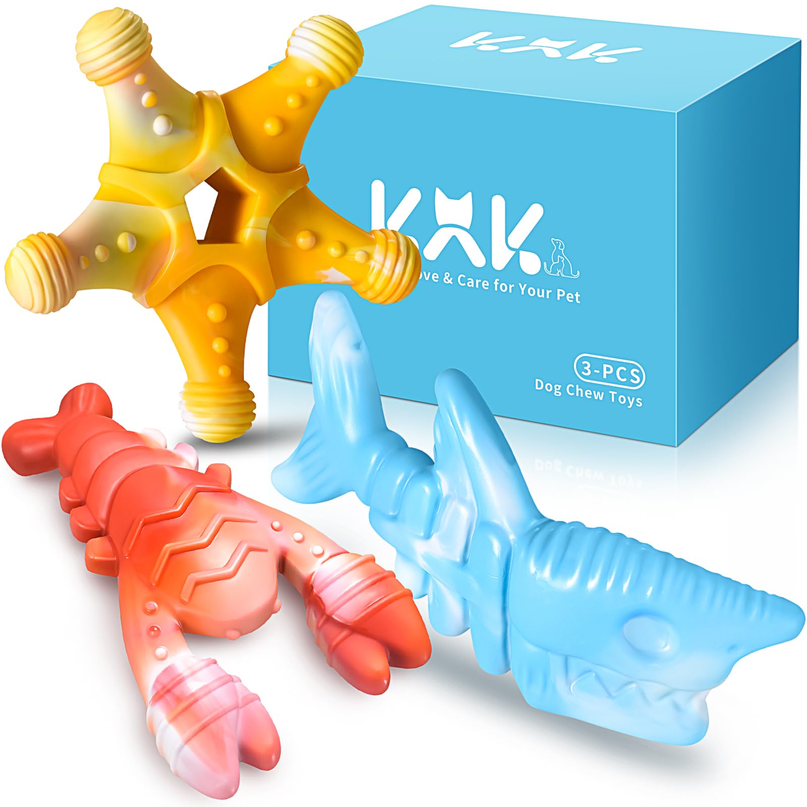 KXK 3-Pack Indestructible Dog Toys for Aggressive Chewers - Durable Chew Toys for Large & Medium Breed Dogs - Super Tough Dog Bone Toys for Powerful Chewers - Perfect for Playtime, Training & Anxiety Relief