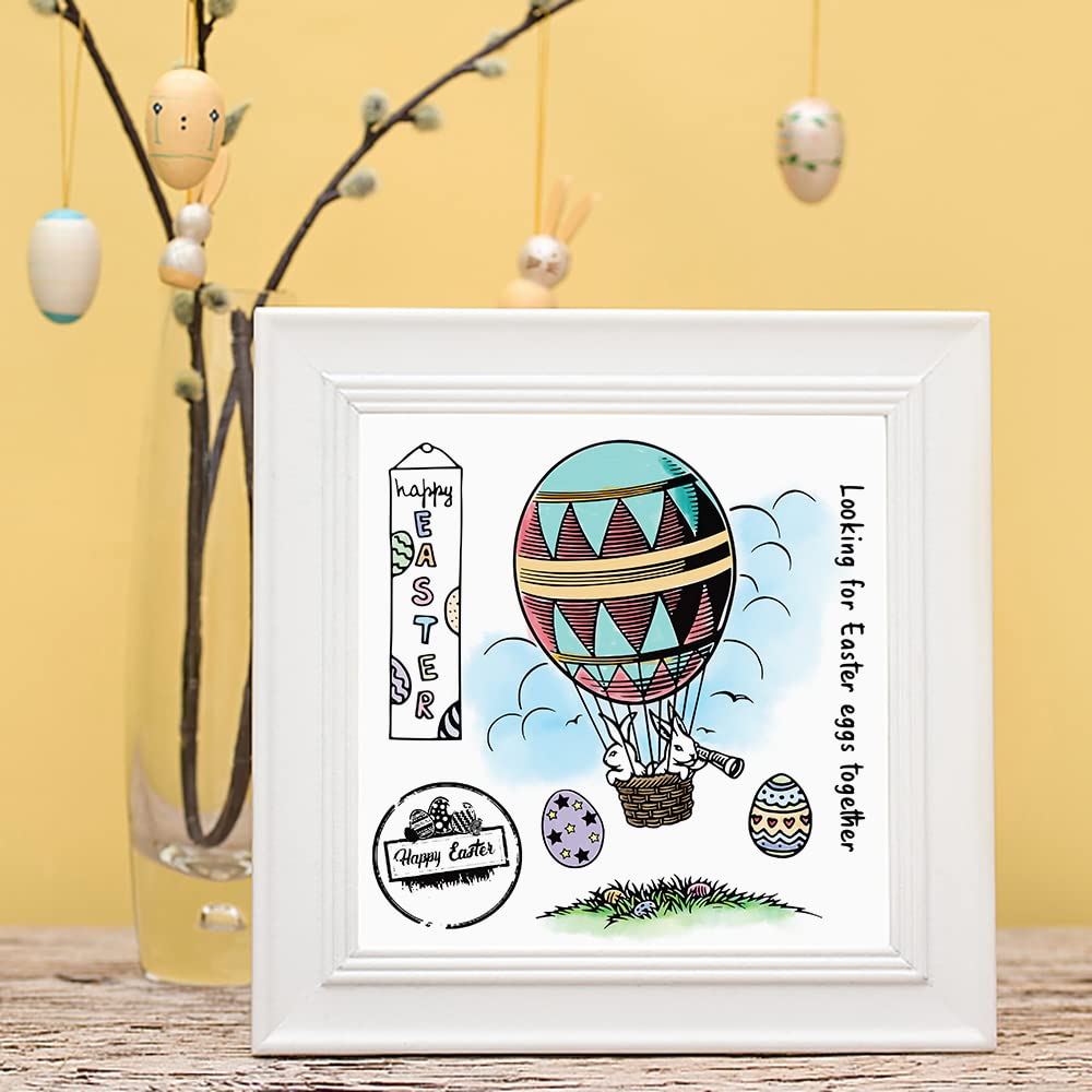 Easter Bunny Clear Stamps for Card Making - DIY Scrapbooking Craft Supplies with Easter Rabbits, Eggs & Balloon Designs - Perfect for Greeting Cards, Invitations, and Holiday Decorations