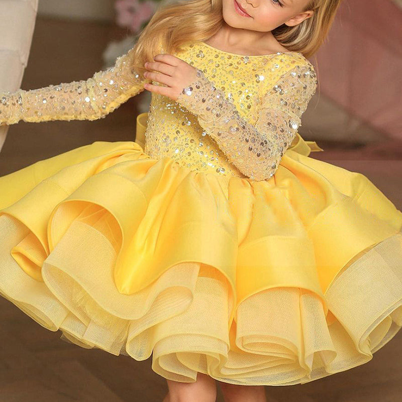 Sparkly Sequin Princess Dress for Baby Girls - Long Sleeve Fluffy Bowknot Party Gown | Perfect for Birthday Celebrations, Photoshoots & Special Occasions