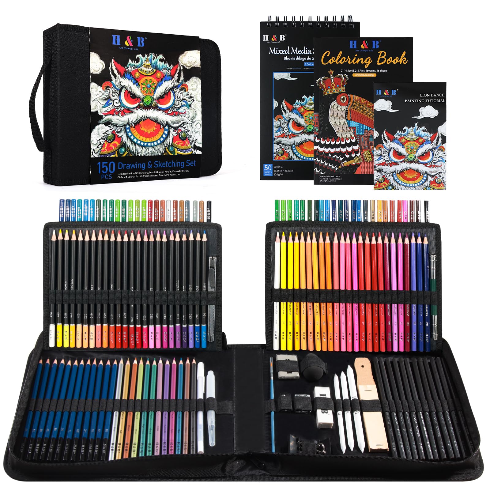 150-Colors Professional Colored Pencils Set with Zipper Case & Sketchbook - Premium Art Supplies Kit for Drawing, Sketching & Coloring | Perfect for Artists, Students, Adults & Kids | Ideal for Home, School, Office & Travel Use