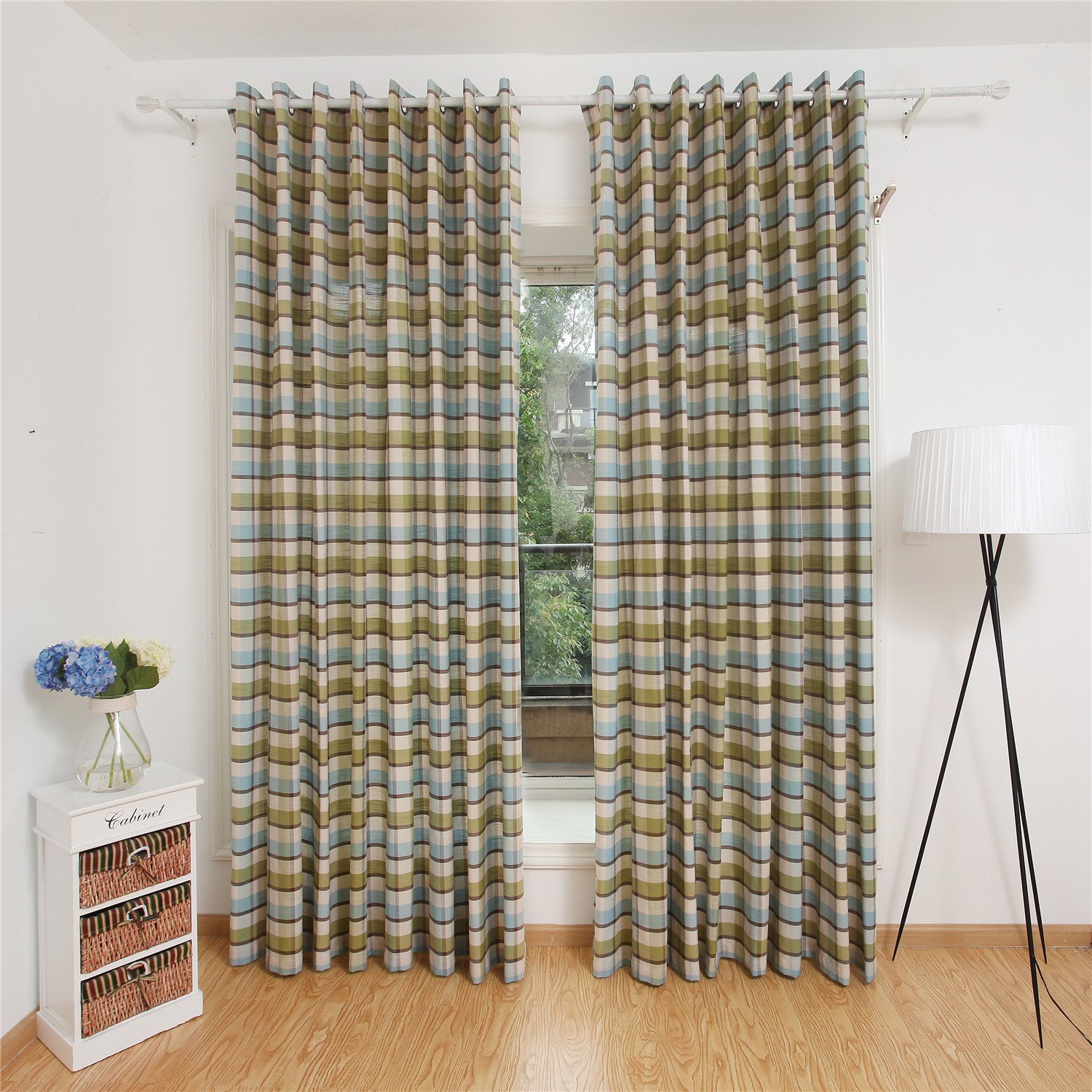 Custom Plaid Yarn-Dyed Half Shade Grommet Top Curtains - 55