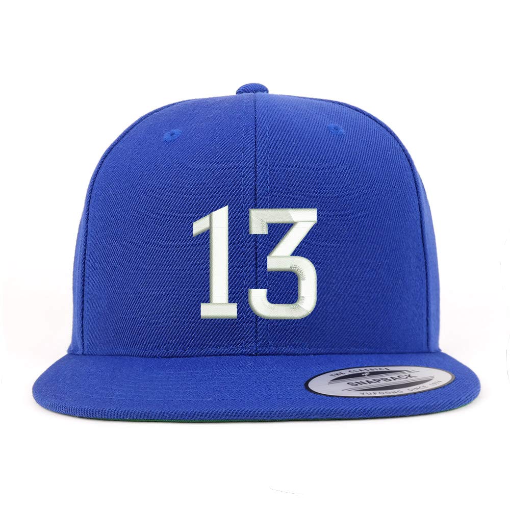 Trendy Apparel Shop Number 13 Embroidered Snapback Flatbill Baseball Cap - Stylish Adjustable Hat for Men & Women - Perfect for Sports, Streetwear Fashion and Outdoor Activities