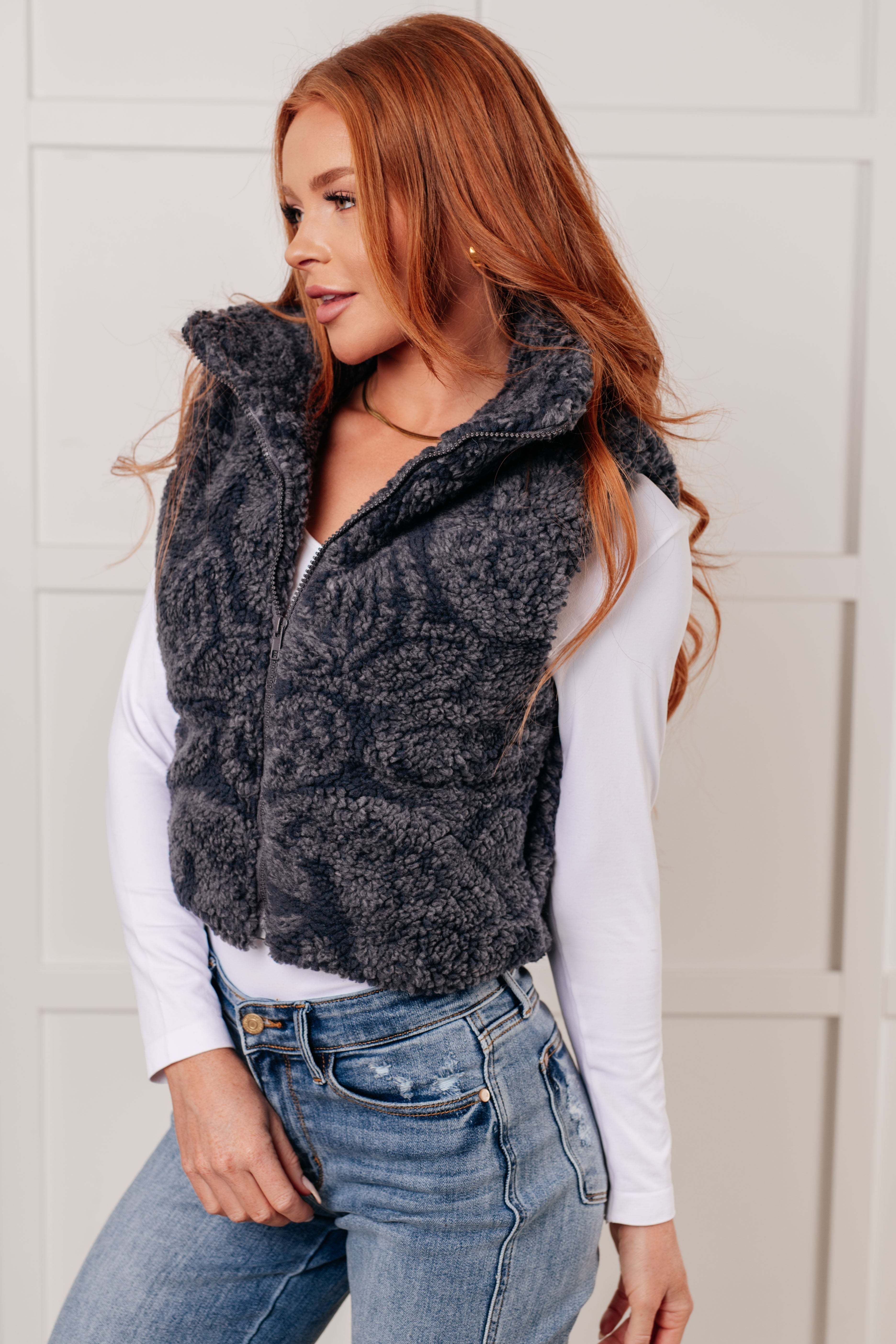 Just One More Layer Paisley Sherpa Print Vest - Women's Fashion Winter Warm Fleece Vest for Layering Outfits | Perfect for Casual Wear, Office Style & Outdoor Activities