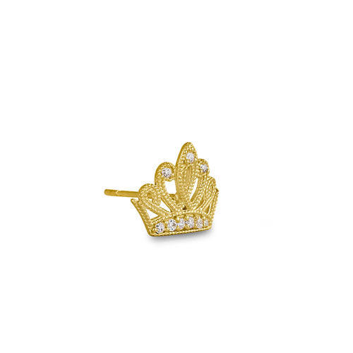 14K Solid Yellow Gold Crown CZ Stud Earrings for Women - Elegant Cubic Zirconia Jewelry for Parties, Weddings & Special Occasions