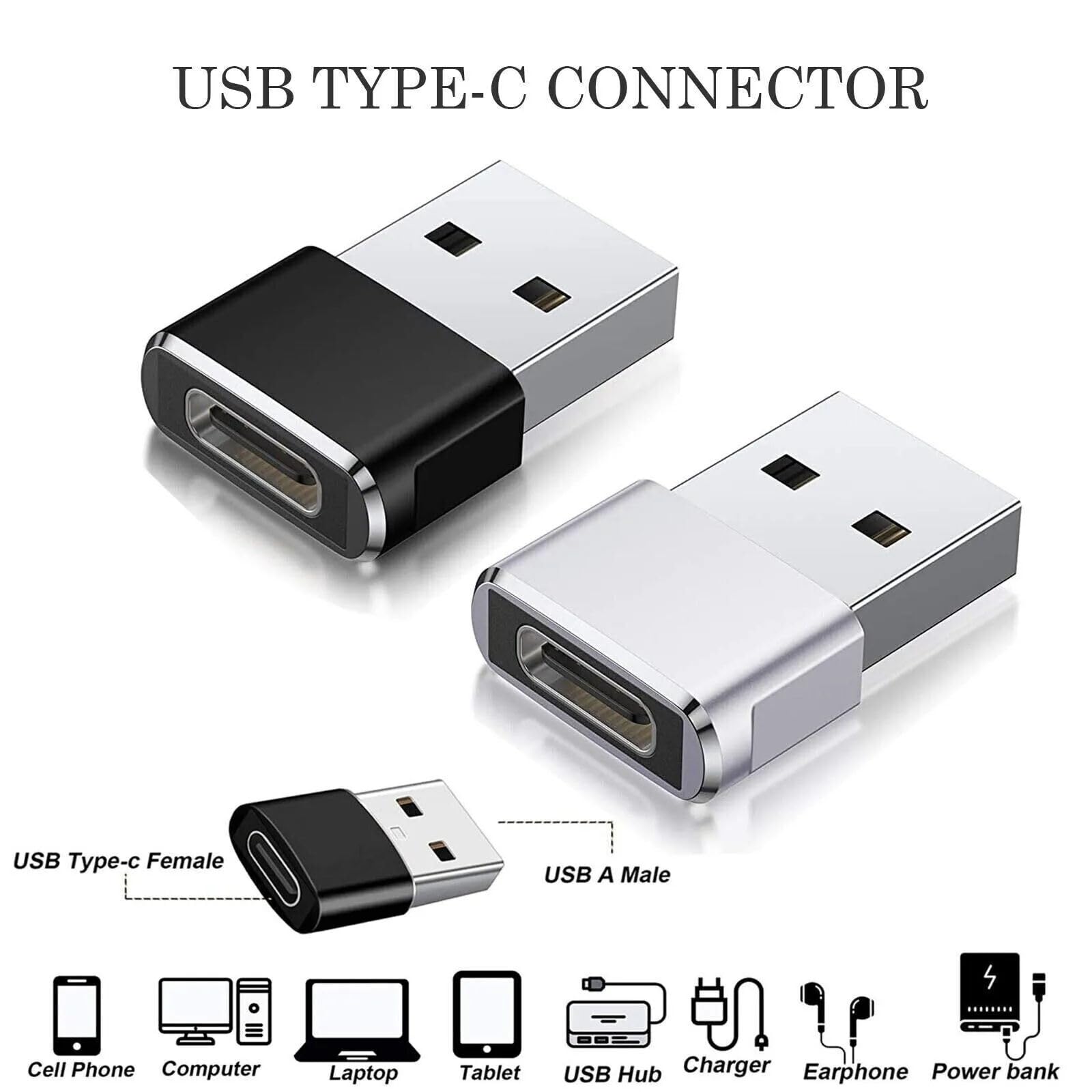 USB Type-C 3.1 to USB-A Adapter Cable 3-Pack Black for Apple Watch, MacBook, iPhone, iPad, AirPods, Samsung Galaxy, CarPlay - Home, Office, Travel Charging Solution