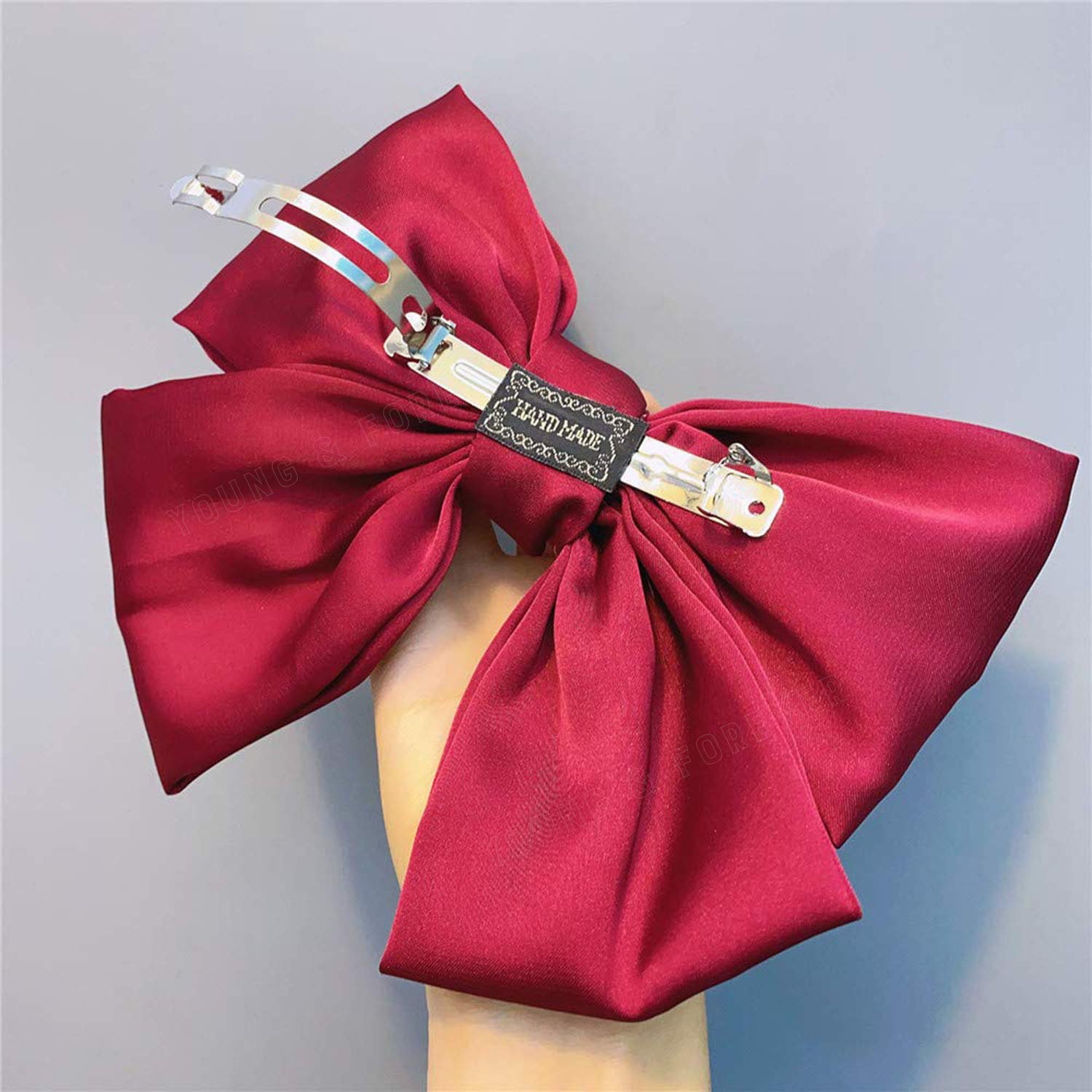 Young & Forever Valentine's Day Hair Bows for Women & Girls - Maroon Hair Clips, Bowknot French Barrettes, Stylish Hair Accessories for Everyday Wear, Parties & Gifts