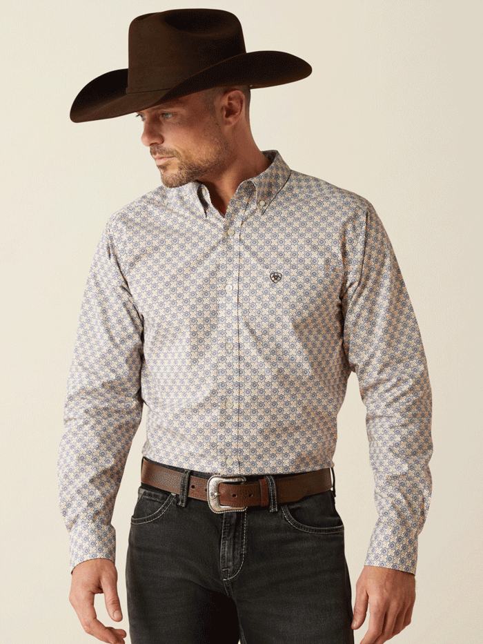 Ariat Men's Cario Fitted Shirt - Grey Plaid Western Work Shirt for Cowboy, Ranch & Outdoor Activities