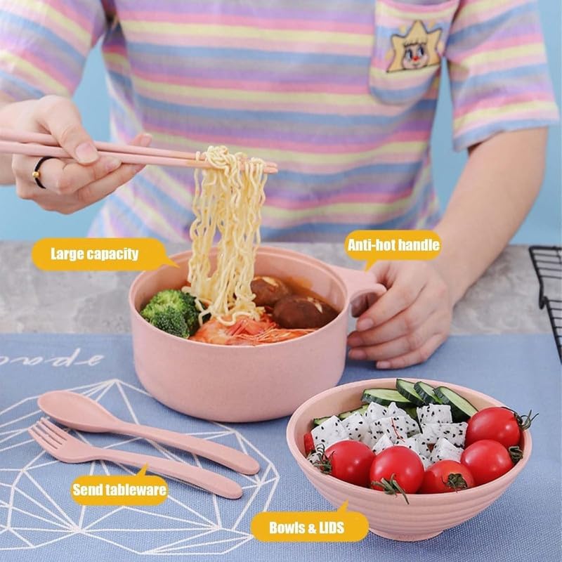 Microwave Safe Ramen Noodle Bowl with Lid & Chopsticks - Portable Instant Noodle Cooker for Dorm, Home & Office - BPA-Free Blue Soup Bowl for Quick Meals, Camping & Travel