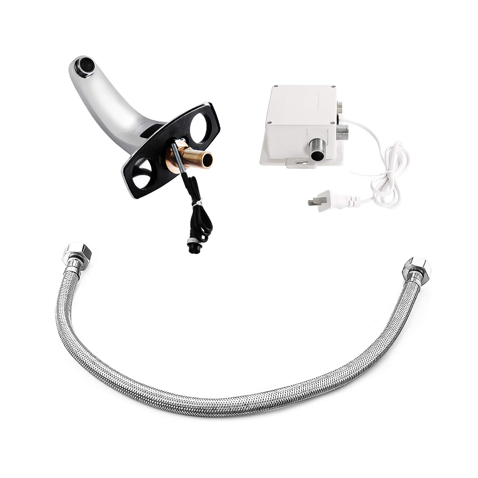 Chrome Automatic Touchless Bathroom Faucet - Hands Free Sensor Sink Faucet with Control Box & Hole Cover Plate (IT-202) - Ideal for Modern Homes, Public Restrooms & Water-Saving Applications