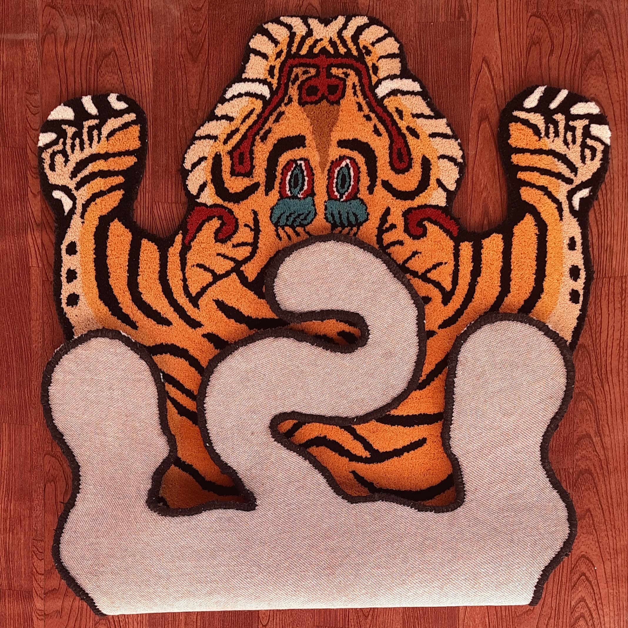 Handmade 3x5 Ft Tibetan Tiger Rug - 100% Wool Tufted Animal Carpet for Living Room, Bedroom & Home Decor - Boho Chic & Modern Style