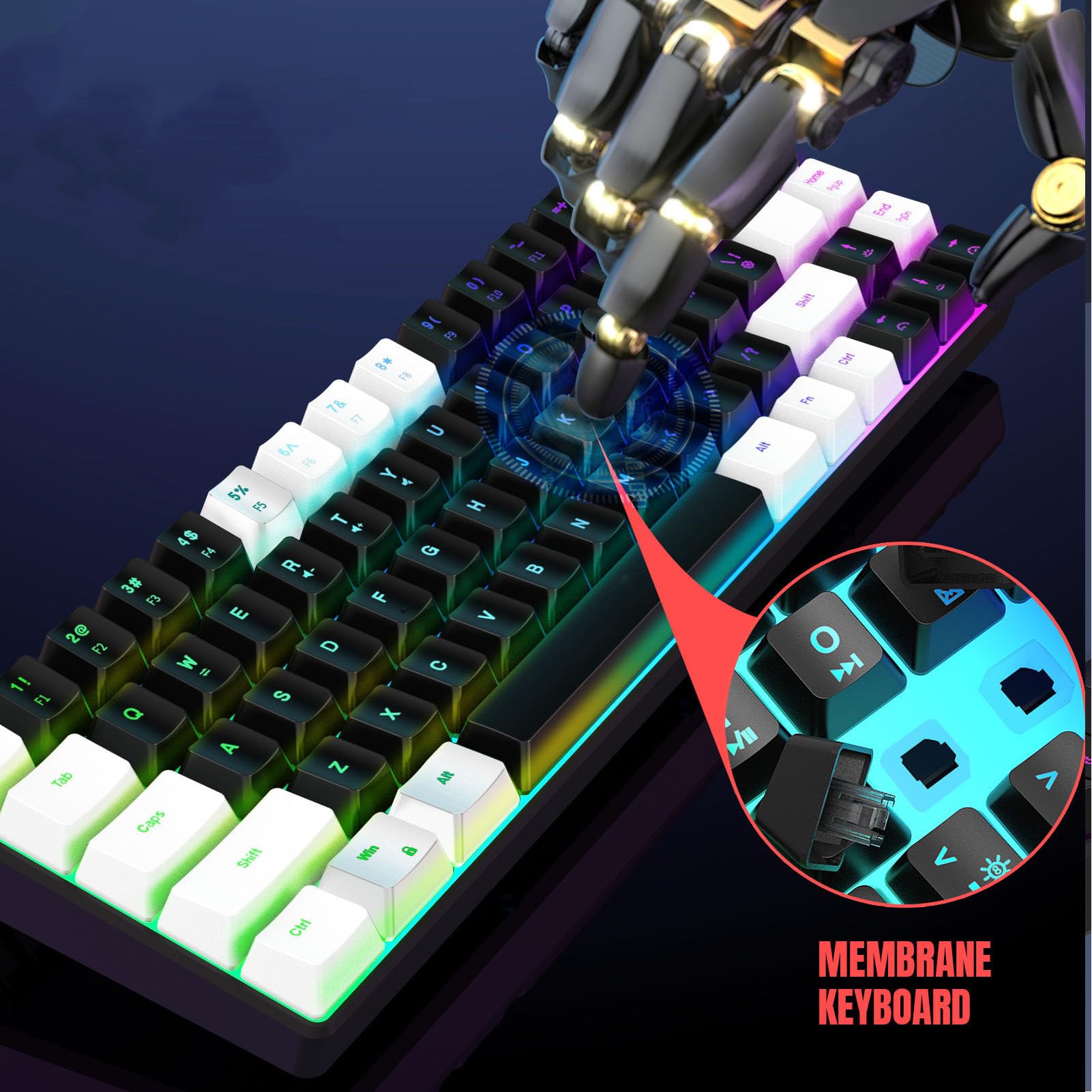 68-Key RGB Backlit Wired Gaming Keyboard - Compact USB Mechanical Keyboard with Ergonomic Design for PC & Desktop (White/Black) - Perfect for Esports, Gaming & Office Work