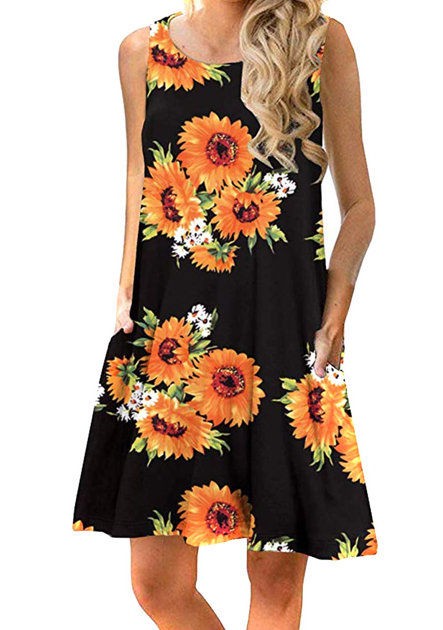 OMZIN Women's Sleeveless Swing Dress - Flared Tank Mini Dress with Pockets for Summer | Casual Outfit, Beach Wear, Party Dress, Vacation Outfits