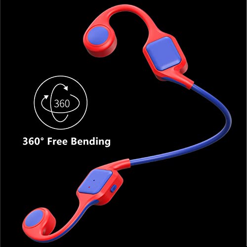 YODZ Kids Bone Conduction Headphones - Bluetooth 5.0 Wireless Open Ear Headset with Mic, IPX5 Waterproof, HiFi Stereo Sound for Safe Learning, Online Classes, Homeschooling & Sports (Red) - Perfect for School, Running, Cycling & Outdoor Activities
