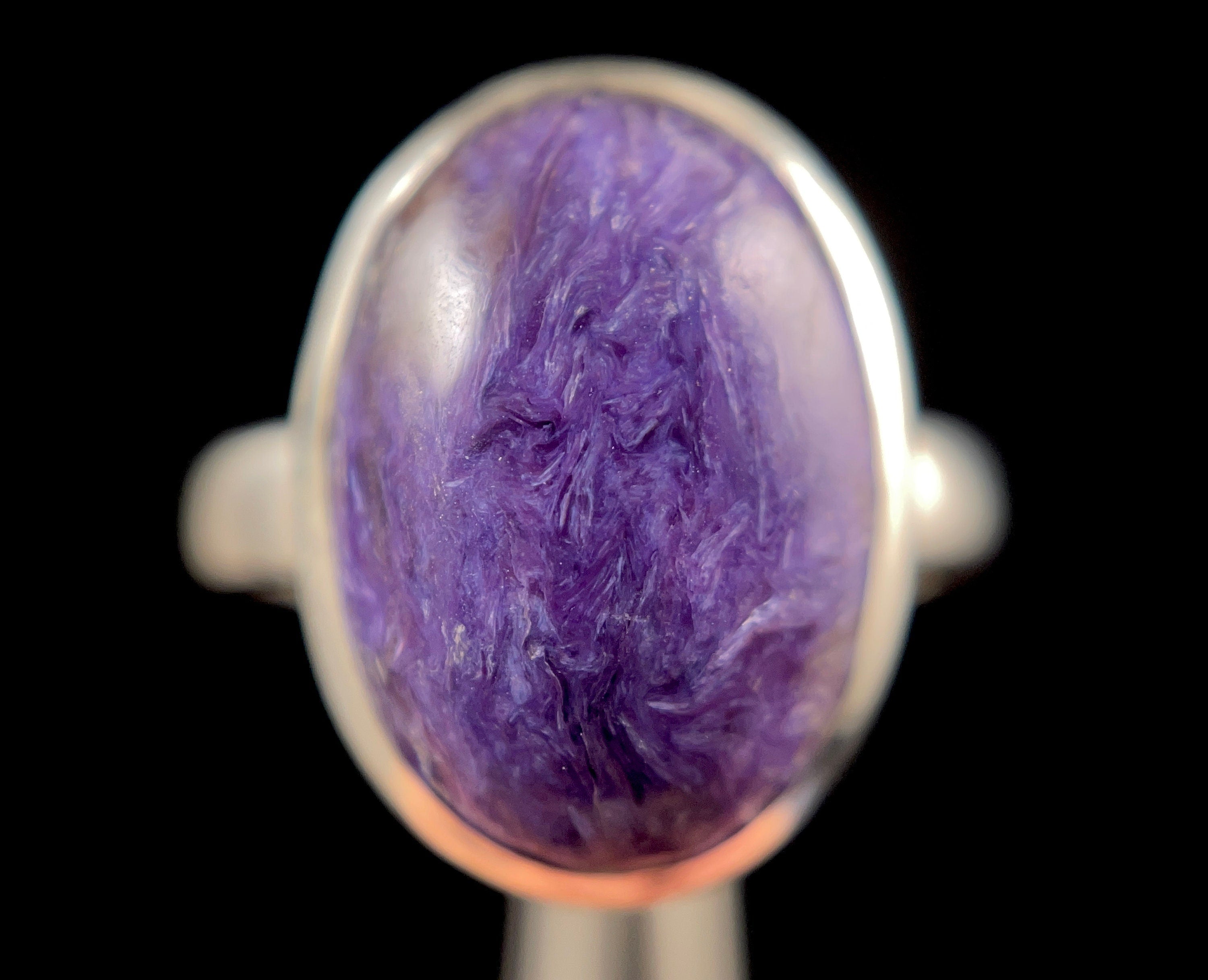 CHAROITE Crystal Ring Size 7.75 | Sterling Silver Gemstone Ring for Women | Fine Jewelry Gift for Her | Healing Crystal Ring for Meditation & Energy Balance