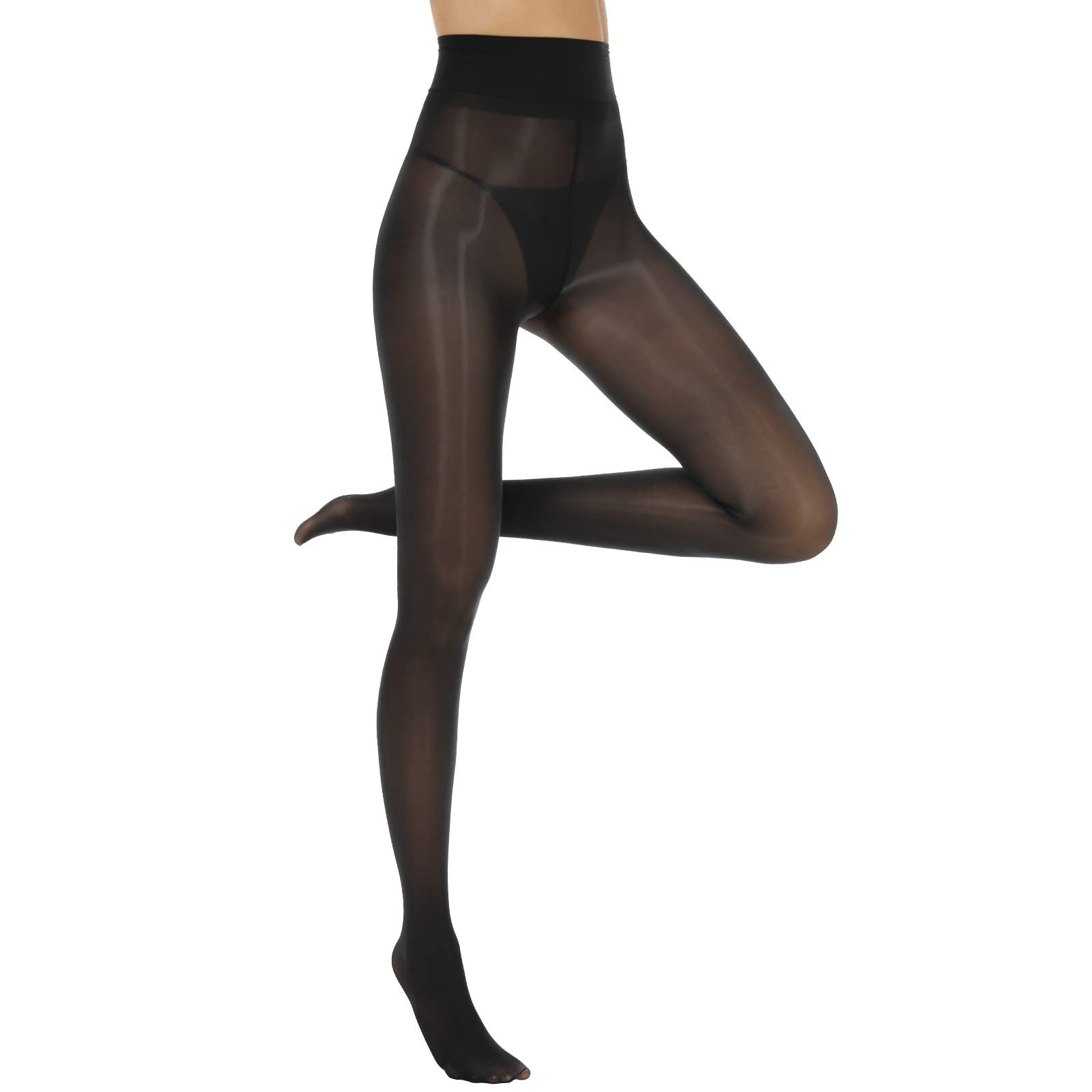 MANZI 2 Pairs Women's Shiny Sheer Tights - High Waist Silk Comfort Stockings, Oil Shimmery Nylons Pantyhose for Everyday Wear, Office, Party & Special Occasions