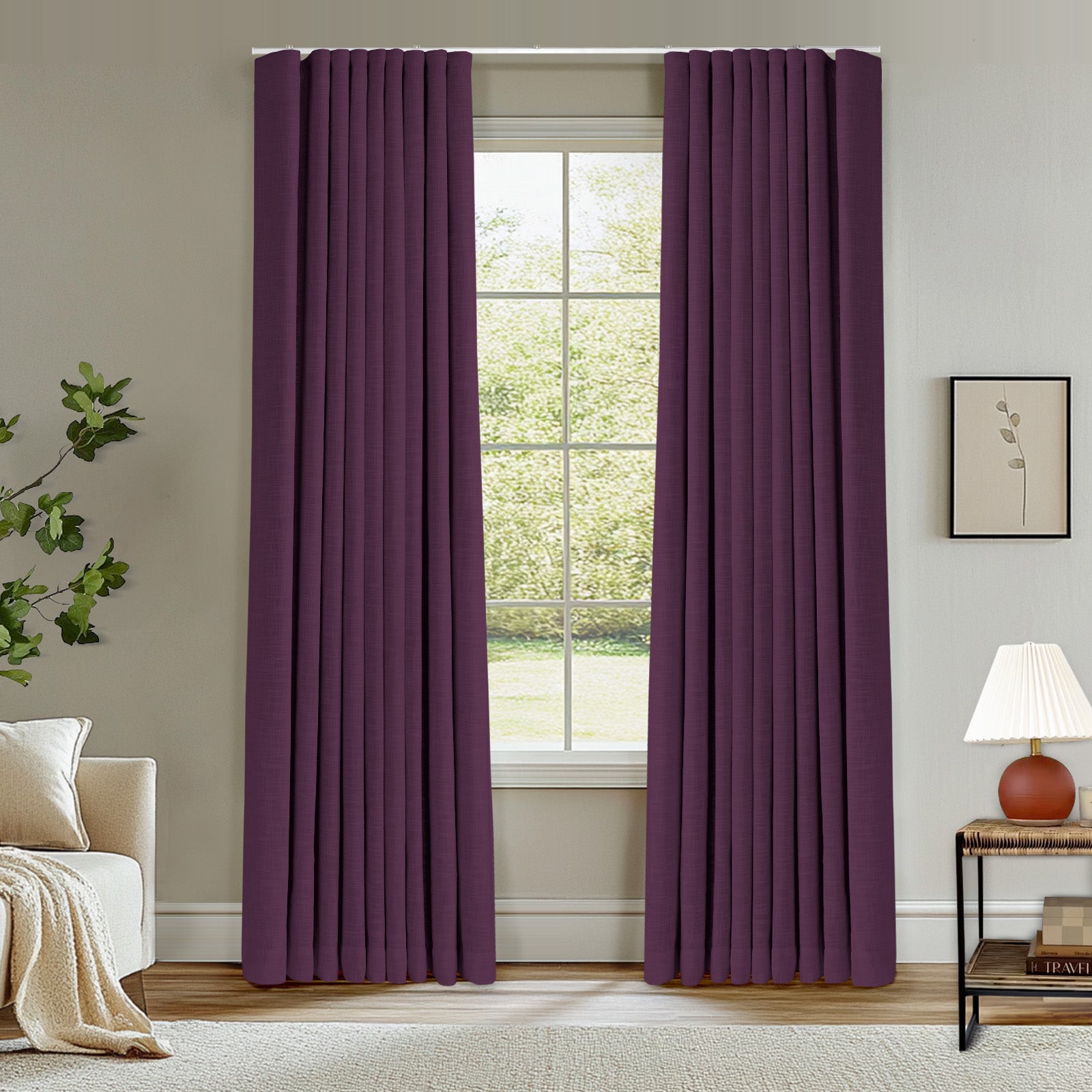 Ripple Fold Lille Linen Blackout Curtains - Custom Thermal Insulated Drapes with Ceiling Track - Ivory White for Living Room, Bedroom & Nursery