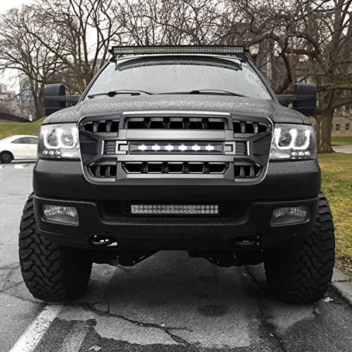 2004-2008 Ford F150 Matte Black Front Bumper Grille with Off-Road Lights | Heavy Duty Replacement Grill Compatible with F-150 | Perfect for Off-Roading, Truck Customization & Car Upgrades