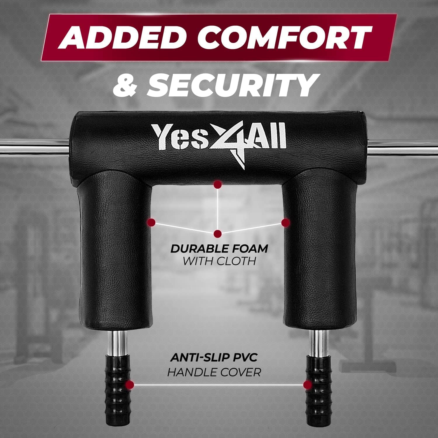 Yes4All Anti-Slip Squat Bar Attachment 1000LB Capacity - Olympic Barbell Pad with Comfortable Neck & Shoulder Support - Extra Handle for Weightlifting, Strength Training & Bodybuilding - Perfect for Home Gym & CrossFit Workouts