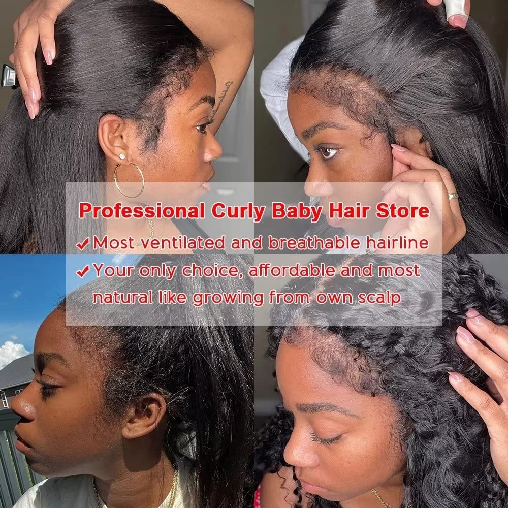 13x6 HD Lace Front Wig - 150% Density Kinky Straight Human Hair with Baby Hair for Black Women | Pre-Plucked Natural Hairline, Italian Yaki Texture, 16 Inch | Perfect for Daily Wear, Parties & Special Occasions