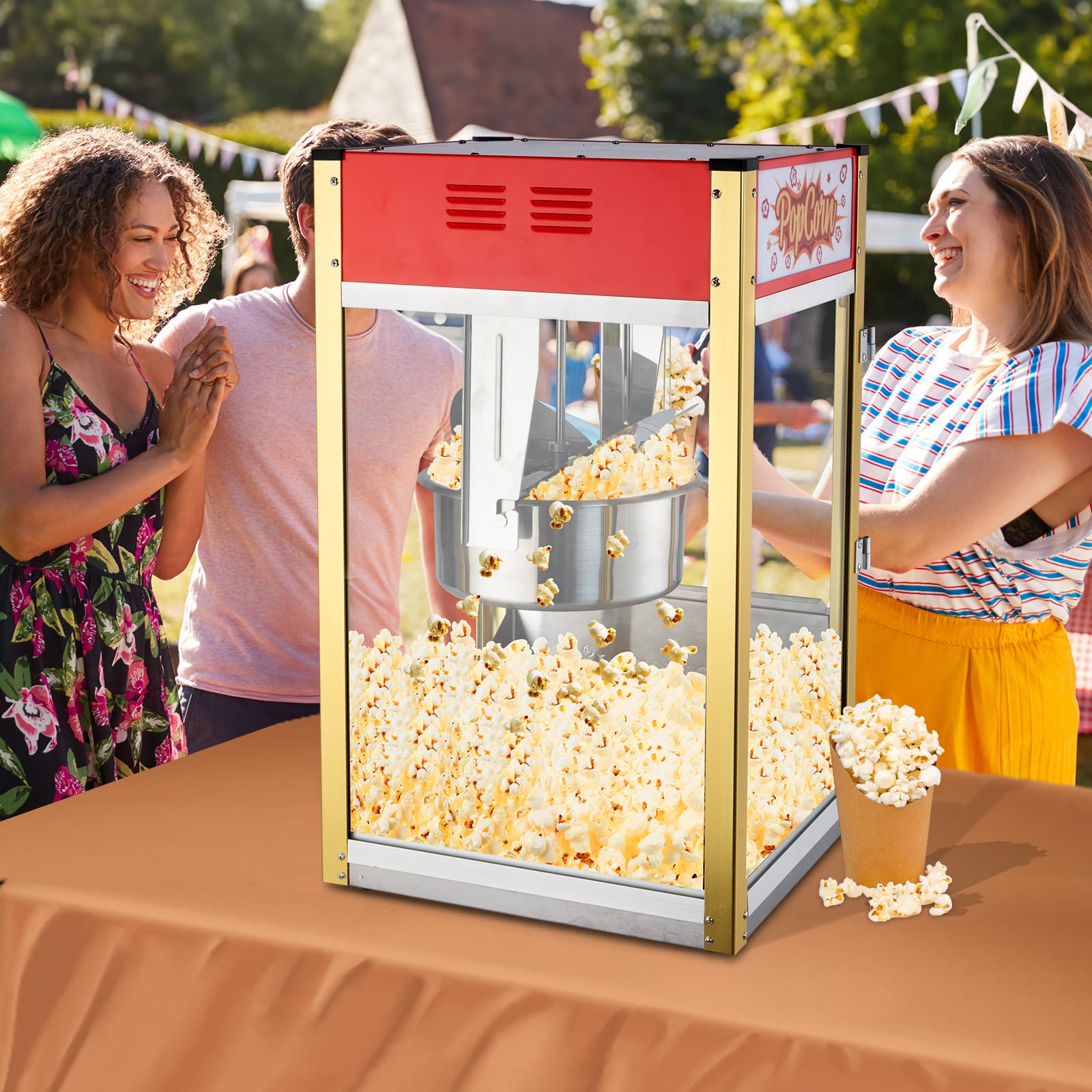ROVSUN 16oz Commercial Popcorn Machine - Movie Theater Style Countertop Popcorn Popper with Stainless Steel Scoop, Oil Spoon & 3 Cups - Perfect for Home Theater, Parties, Carnivals and Snack Bars (Red)