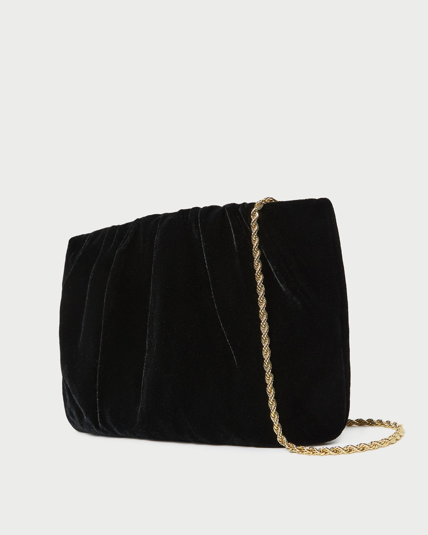 Serena Black Gathered Velvet Clutch Bag for Women - Elegant Evening Clutch Purse with Rhinestone Accent - Perfect for Parties, Weddings & Special Occasions
