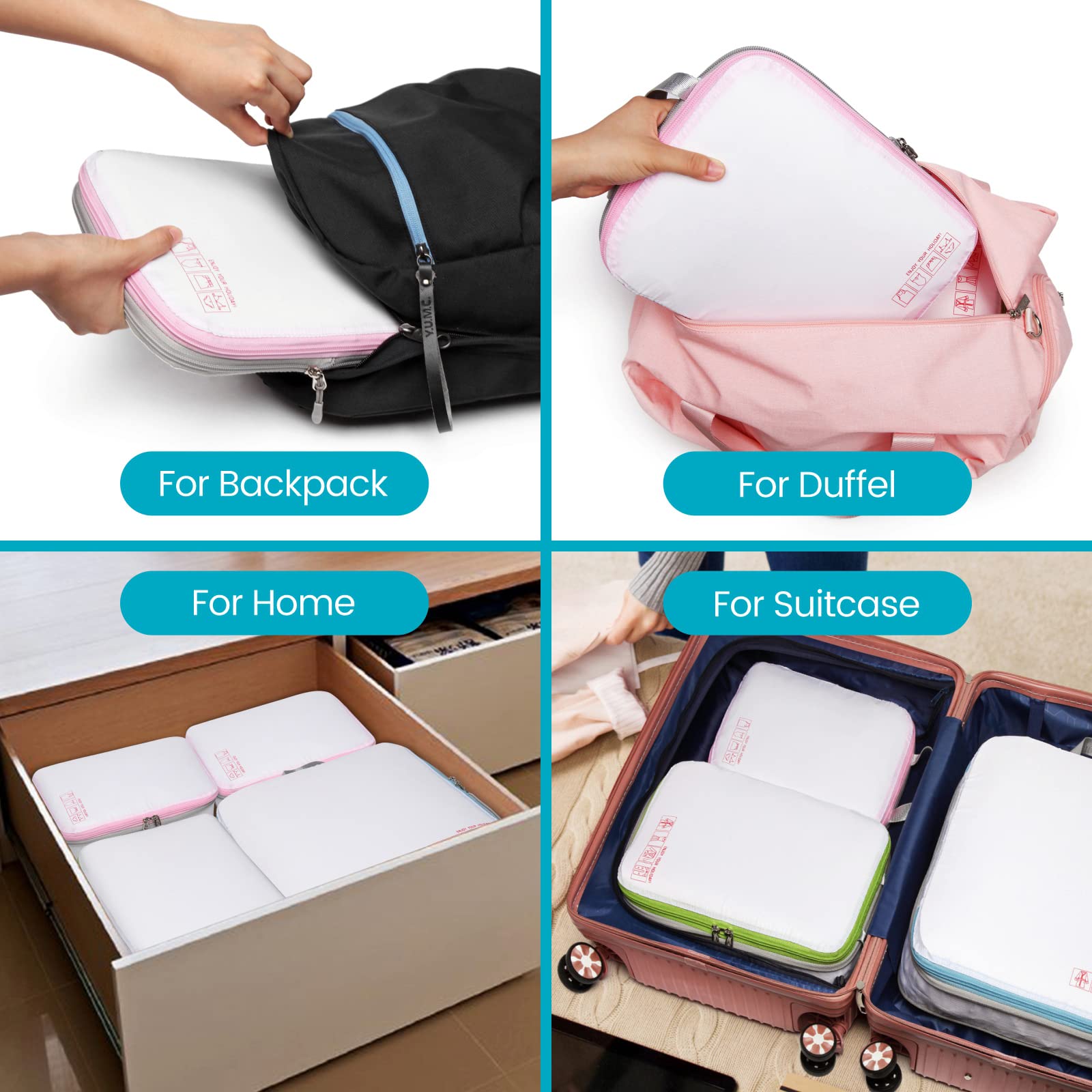 Cambond Travel Compression Packing Cubes - 4-Piece Set for Women, Luggage Organizers & Carry-On Suitcases | Space-Saving Travel Essentials for Business Trips & Vacations