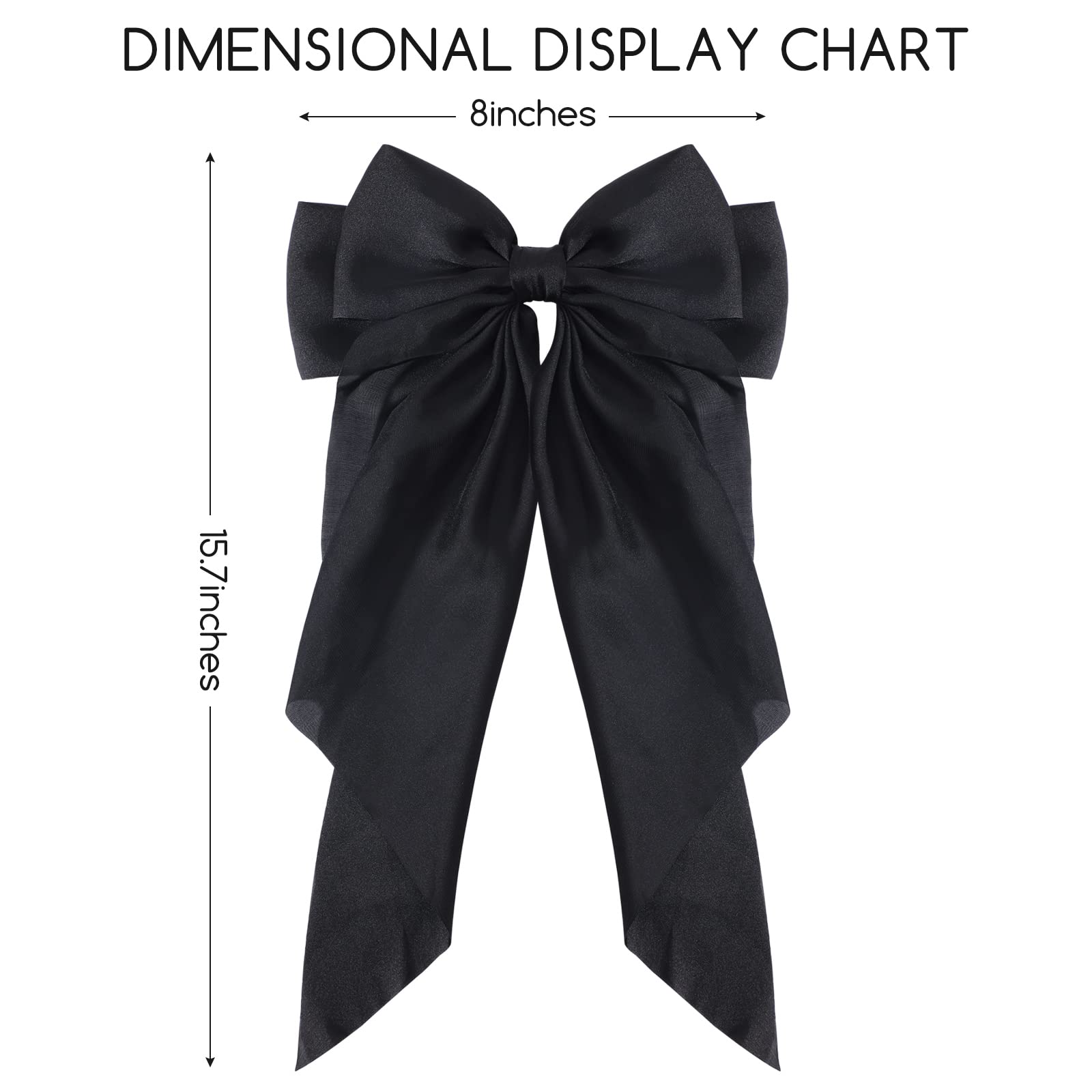1PC Large Satin Hair Bows for Women & Girls - Black Silk Ribbon Hair Barrettes, Giant Long Bow Hair Clips, Ponytail Holder Accessories - Perfect for Weddings, Parties, and Everyday Elegant Styling