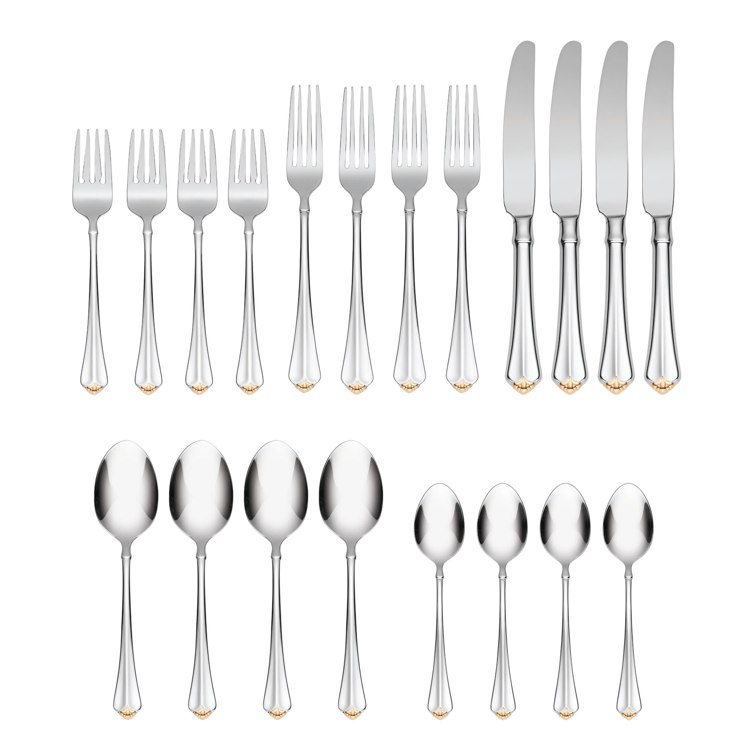 Golden Juilliard 20-Piece Stainless Steel Flatware Set - Elegant Silverware for Fine Dining, Weddings & Special Occasions