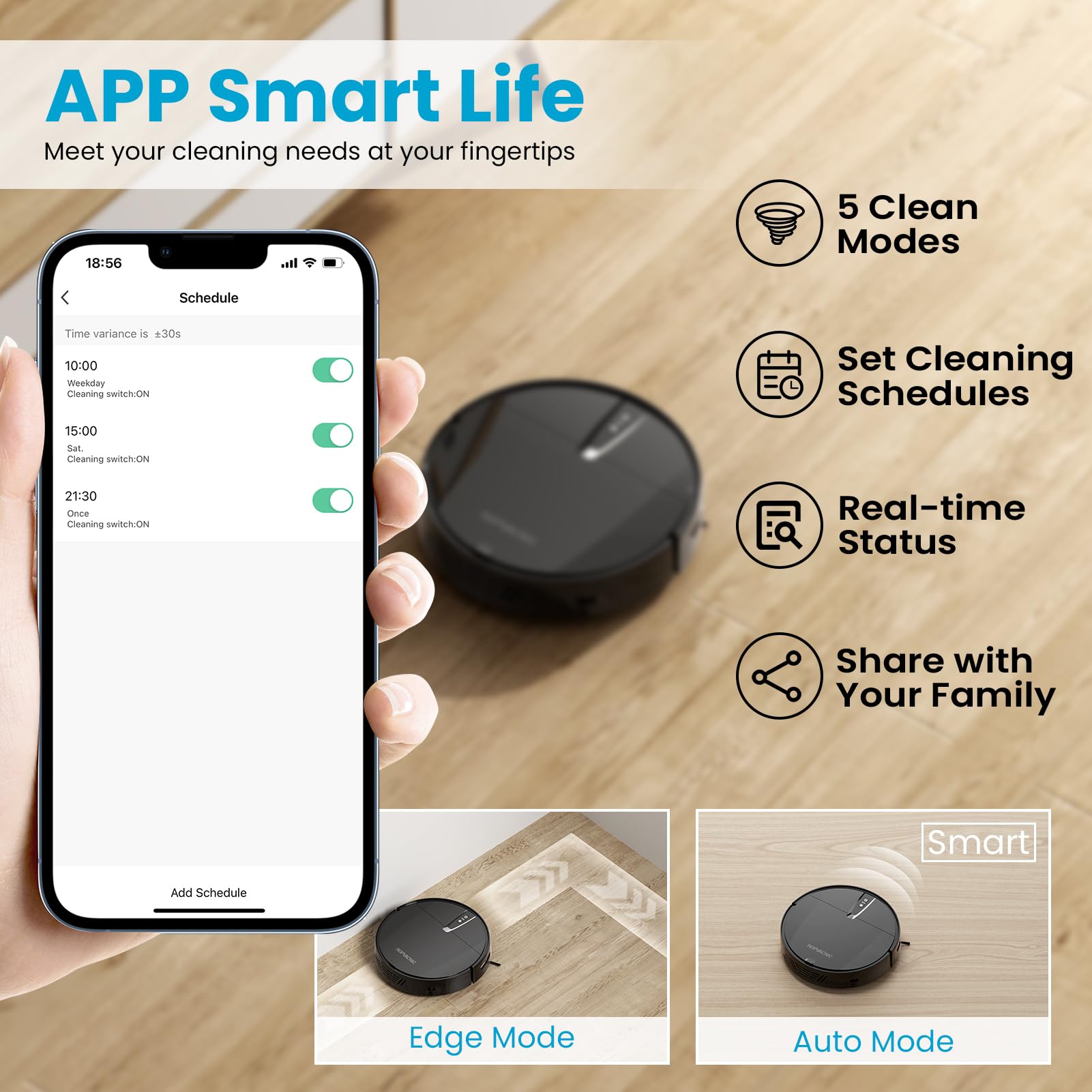3000Pa Strong Suction Robot Vacuum Cleaner with APP/Voice/Remote Control | Self-Charging | Smart Scheduling | Perfect for Pet Hair, Hardwood Floors & Low Pile Carpets | Ideal for Home, Office & Apartment Cleaning