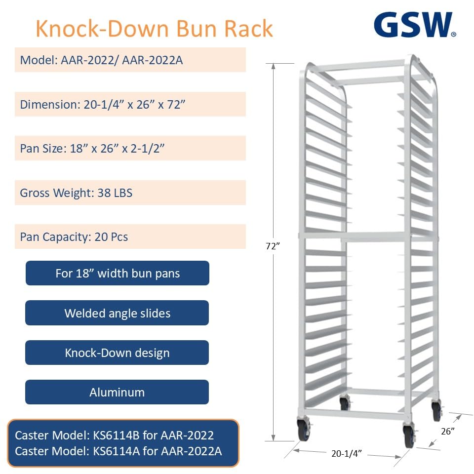GSW AAR-2022 Commercial Aluminum Knock Down Bun Pan Rack - Holds 20 Pans (20.25