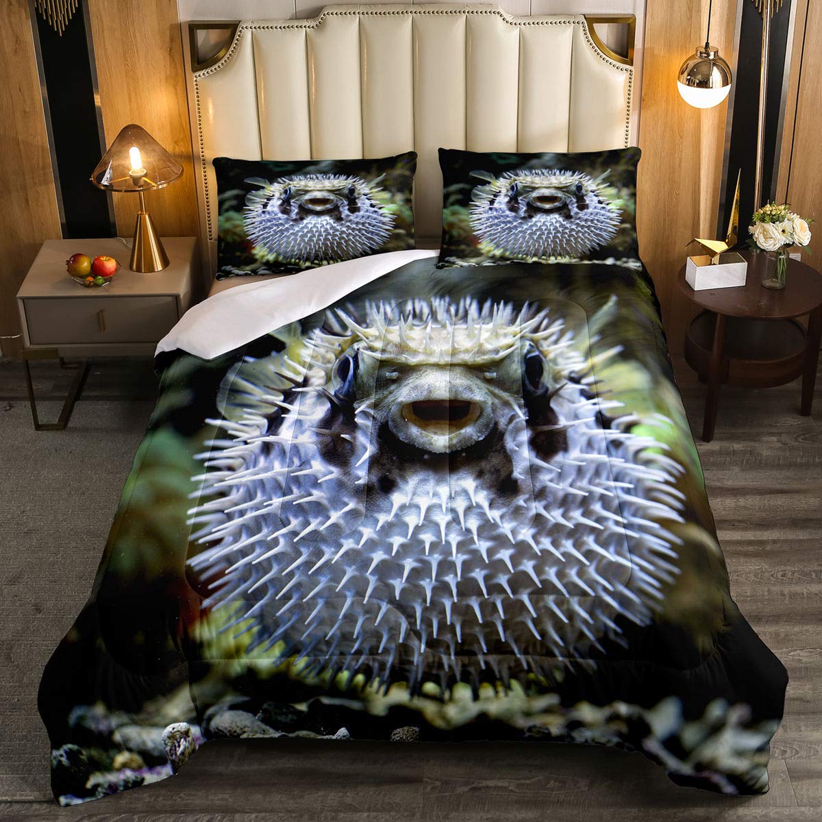 Underwater World Down Comforter Set - Full Size Puffer Fish Duvet Cover with 1 Comforter & 2 Pillowcases | Cute Wildlife Bedding for Kids Boys Girls | Perfect for Ocean-Themed Bedrooms, Children's Rooms & Wildlife Decor
