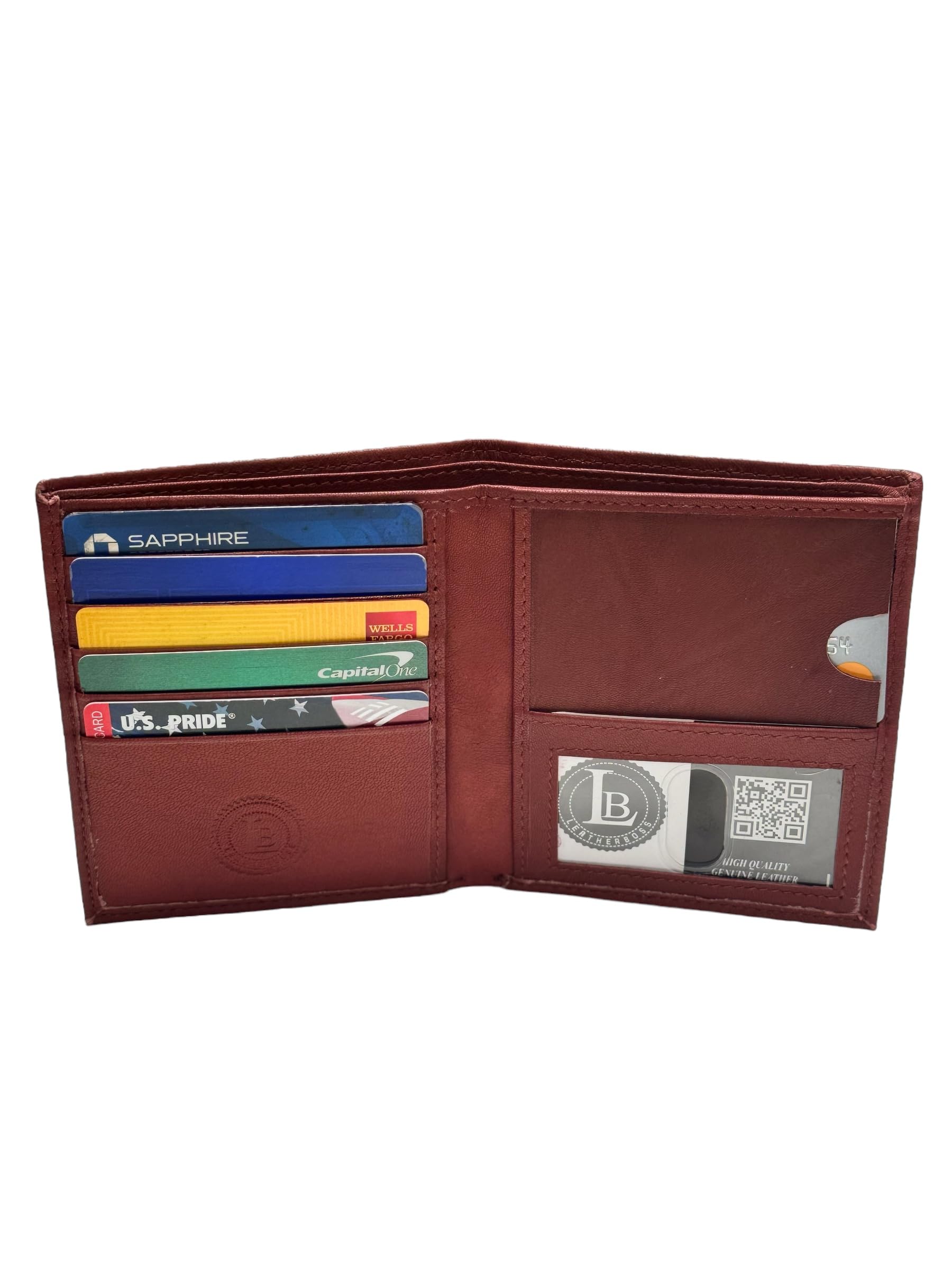 LB LEATHERBOSS Men's Slim RFID Blocking Leather Wallet with Business Card Holder & Multiple Card Slots - Premium Brown Genuine Leather Bifold Wallet for Everyday Carry, Travel & Business Use