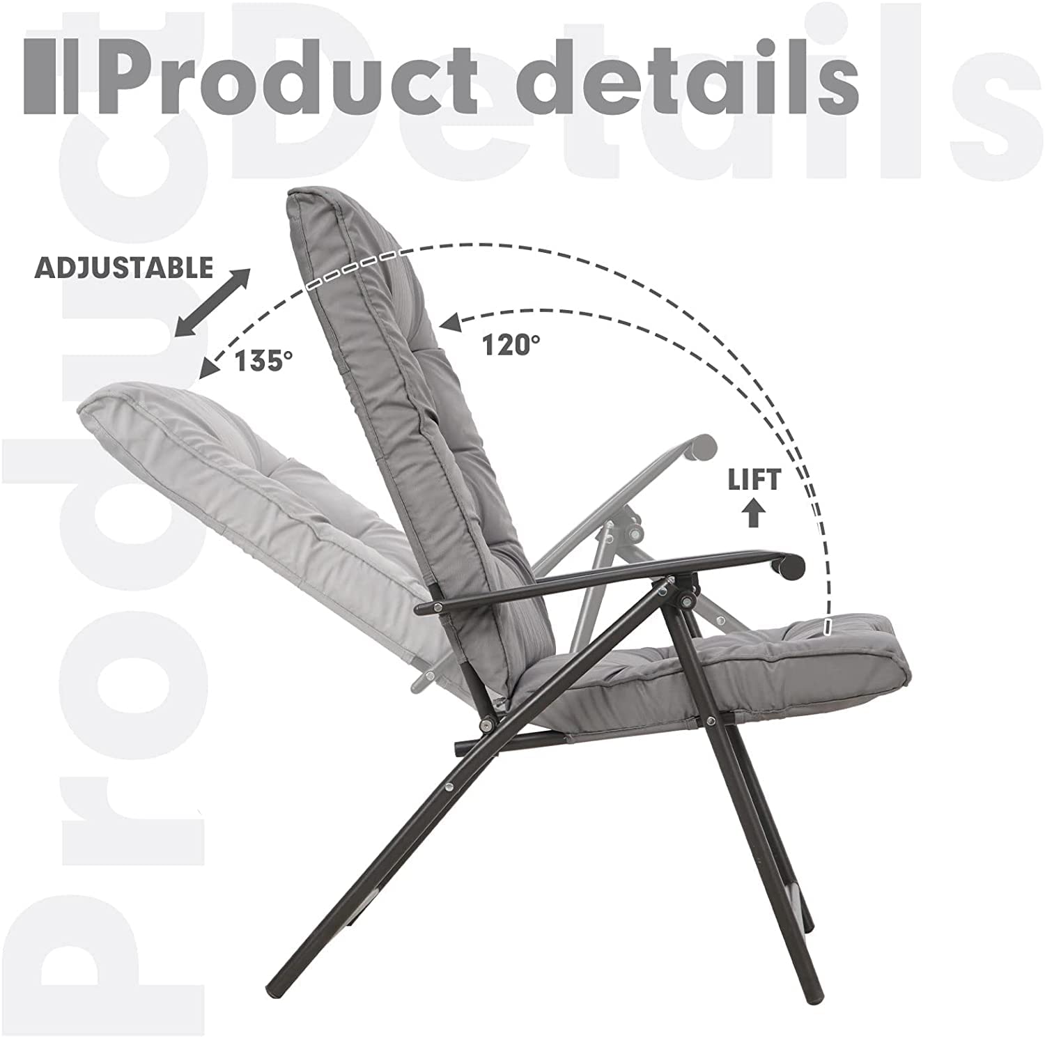 Incbruce 3-Piece Folding Bistro Set with Adjustable Reclining Chairs, Steel Frame & Coffee Table - Classic Grey Cushions for Outdoor Patio, Garden, Deck & Front Porch Relaxation | Perfect for Entertaining Guests or Lounging in the Sun