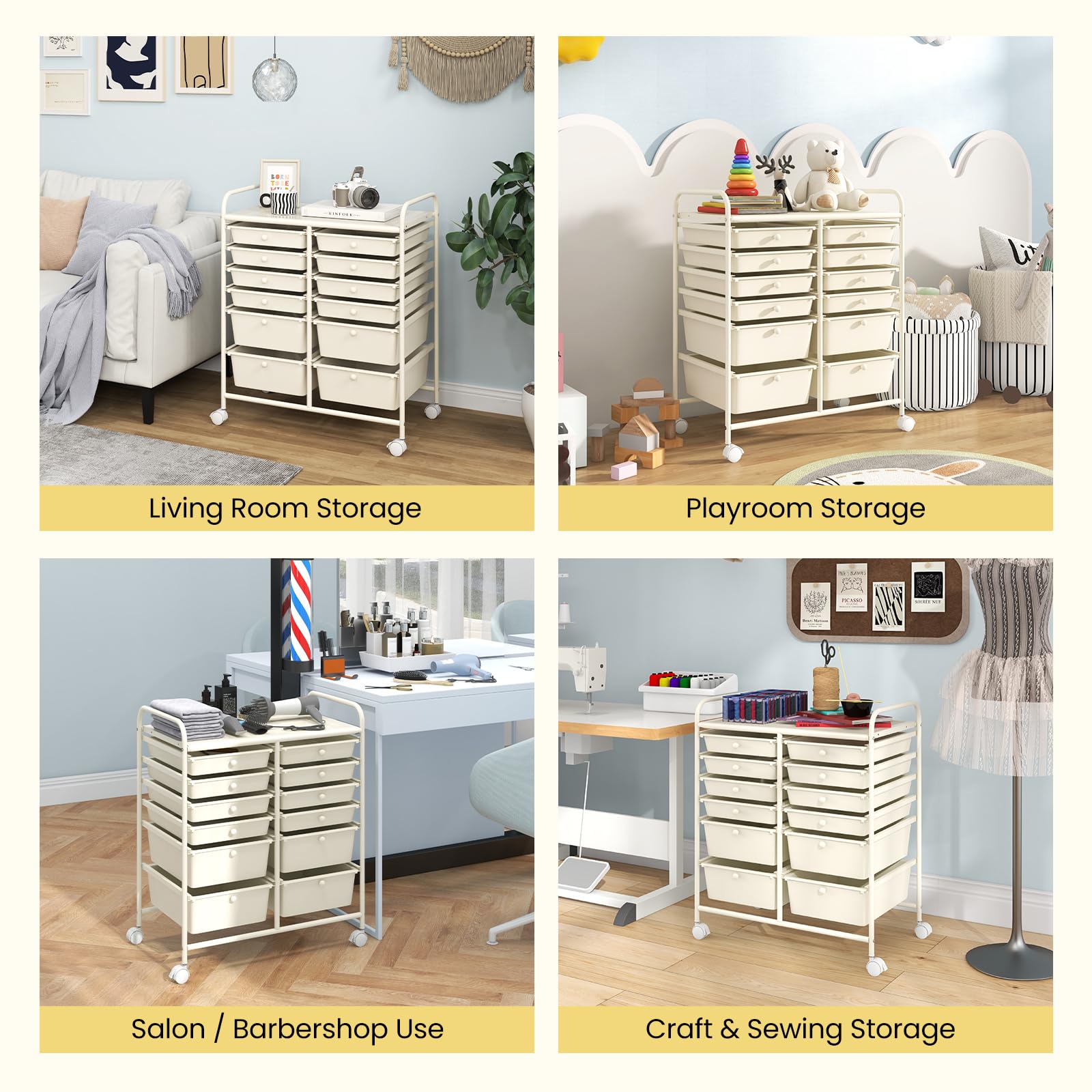 RELAX4LIFE 12-Drawer Rolling Storage Cart with Wheels - Mobile Craft Organizer for Art Supplies, Office, School & Beauty Salon | Portable Utility Cart for Home, Studio & Workplace Organization (White)