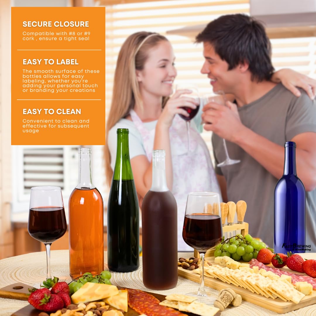 FastRack W5 Bordeaux Wine Bottles - 12 Pack Clear 750ml Empty Glass Bottles for Homemade Wine, Olive Oil, Vinegar & DIY Crafts - No Corks Included - Perfect for Home Brewing, Gifts & Storage