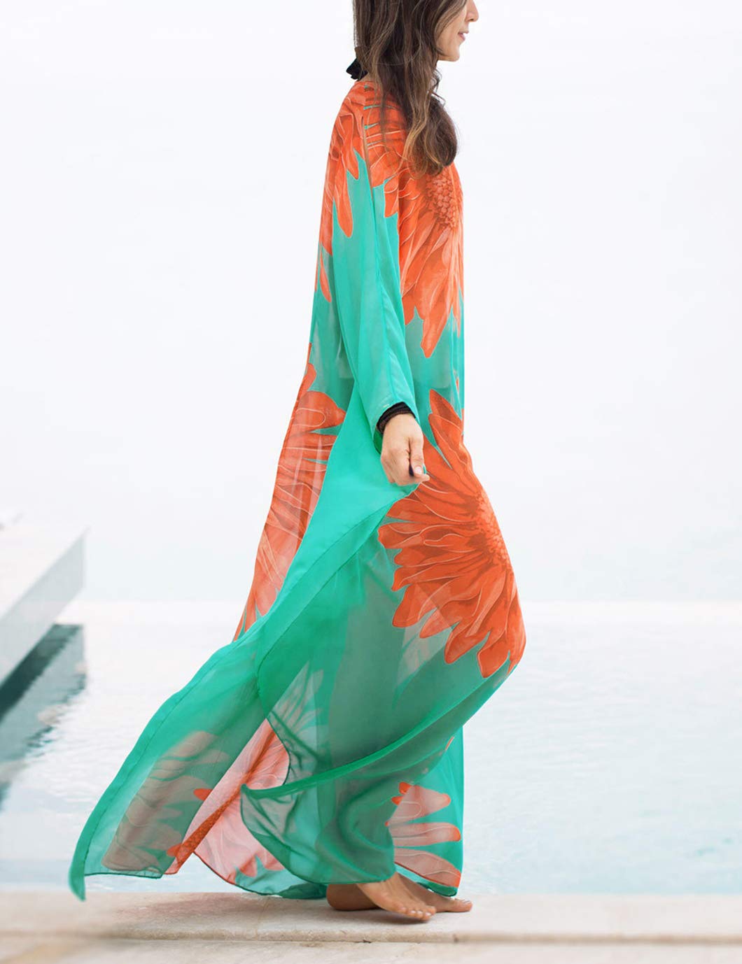 Eddoyee Women's Chiffon Loose Kaftan Dress - Beach Cover Up, Swimsuit Cover, Summer Boho Maxi Dress for Vacation, Pool Party, and Casual Outings