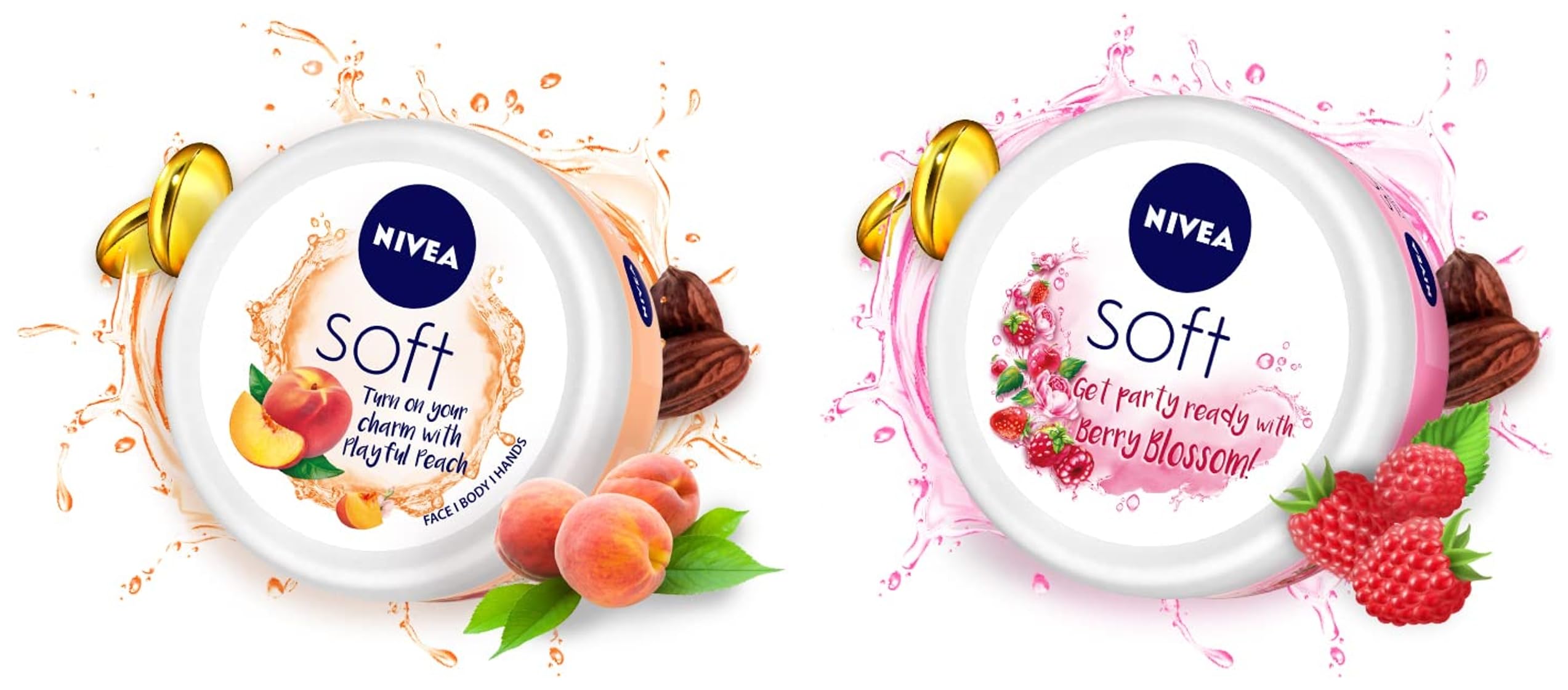 Nivea Soft Light Moisturizing Cream with Vitamin E & Jojoba Oil - Playful Peach & Berry Blossom (100ml) | Hydrating Face, Hand & Body Lotion for Daily Skincare Routine | Perfect for Dry Skin Care & Makeup Prep