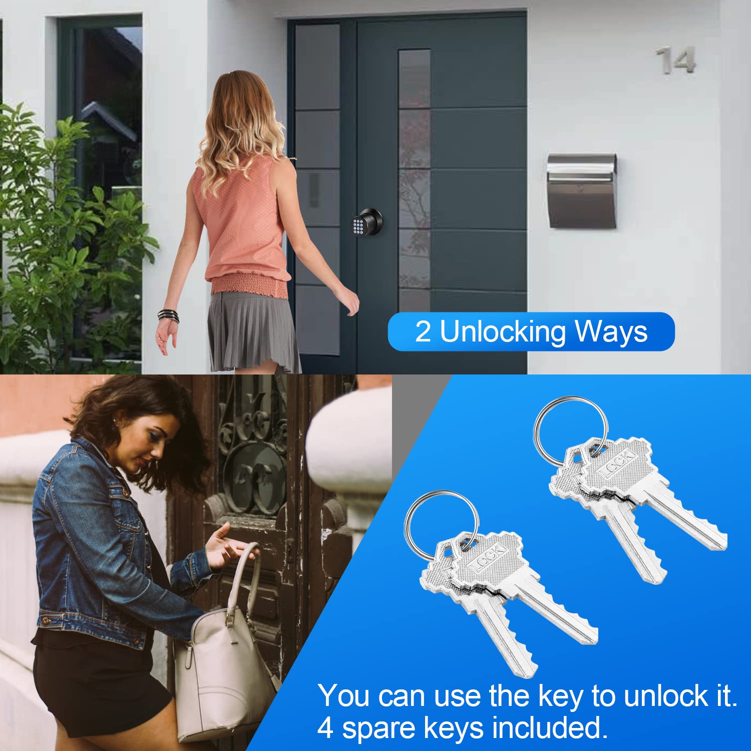 Smart Keyless Entry Door Lock with Digital Keypad - Electronic Front Door Deadbolt with Auto-Lock, 2 Backup Keys & Easy Installation - Perfect for Homes, Apartments, Bedrooms & Office Security (Black)
