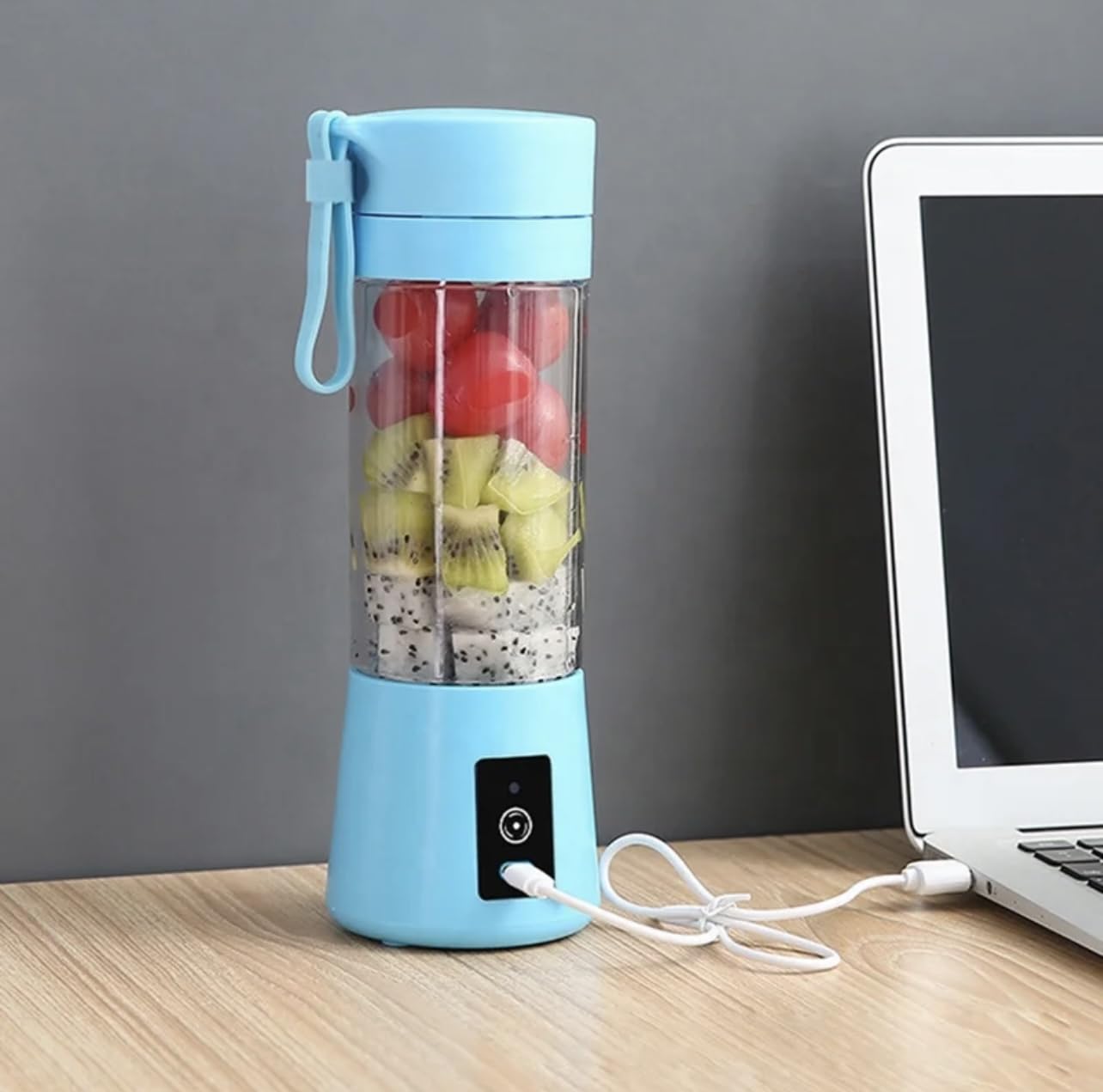Portable USB Rechargeable Personal Blender - 380ml Travel Blender with 6 Blades for Smoothies, Shakes & Protein Drinks | Perfect for Gym, Office, Camping & Home Use | Compact & Lightweight (Blue)