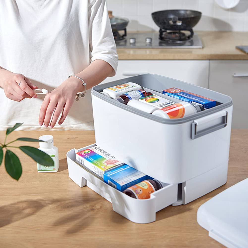 Jjoer Large Plastic Medicine Storage Box with Compartments - First Aid Organizer Tin in Grey (33 Compartments) - Perfect for Home, Travel & Emergency Medical Supplies