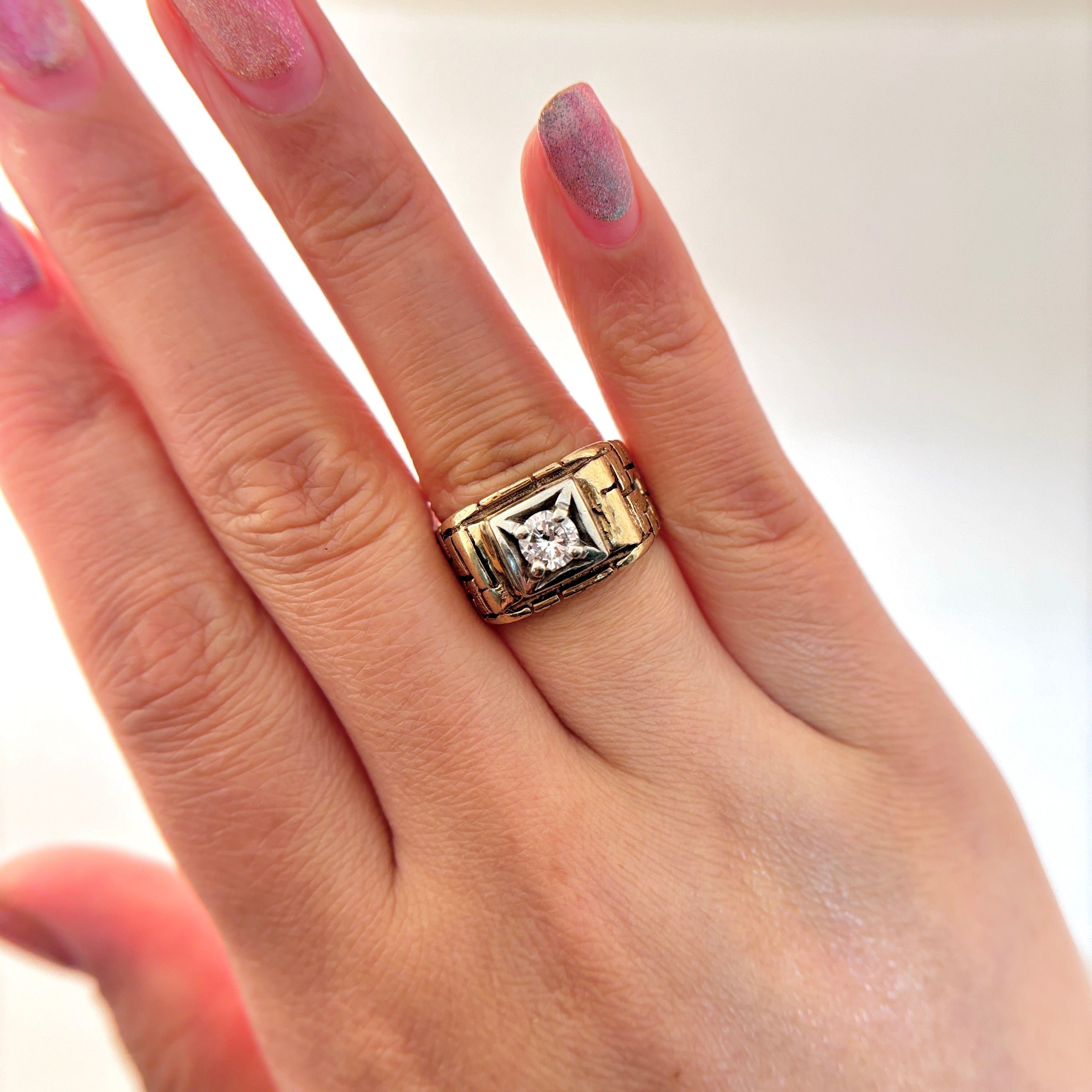 10K Yellow and White Gold 4 Prong Diamond Engagement Ring | 0.48 ct Round Cut Solitaire | Size 6 | Perfect for Proposals, Anniversaries & Wedding Bands