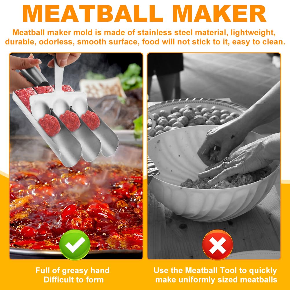 Premium Stainless Steel Triple Ball Maker - Perfect for Meatballs, Shrimp & Veggie Scoops - Durable Kitchen Cooking Tool for Home Chefs & Meal Prep - Ideal for Pasta Dishes, Appetizers & Party Food Preparation