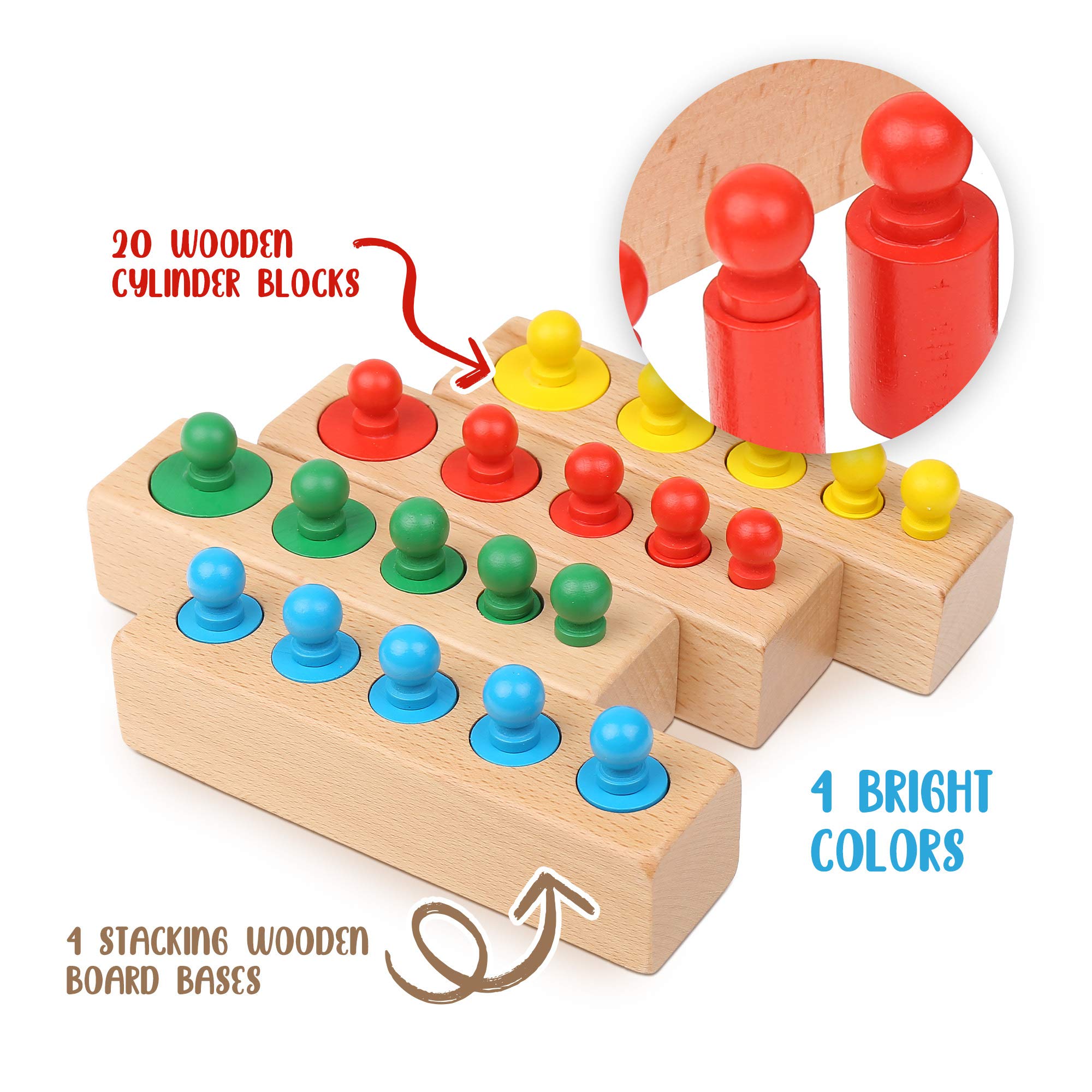 Montessori Wooden Blocks & Puzzle Toys for Kids Ages 4+ | Educational Stacking Rainbow, Shape Sorter & Geoboards | STEM Learning Toys for Preschool Classroom & Home Play