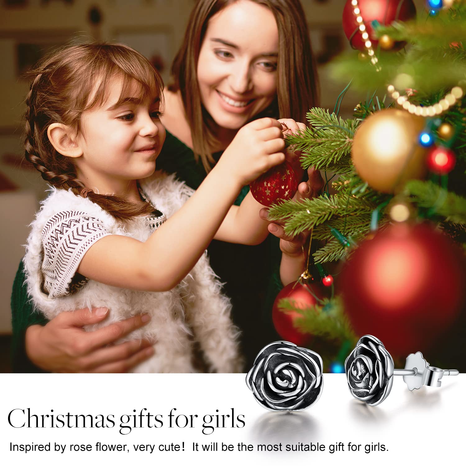 18K Gold Plated S925 Sterling Silver Rose Stud Earrings for Women - Elegant Floral Jewelry Gift for Christmas, Birthday, Anniversary | Perfect for Daily Wear, Parties & Special Occasions