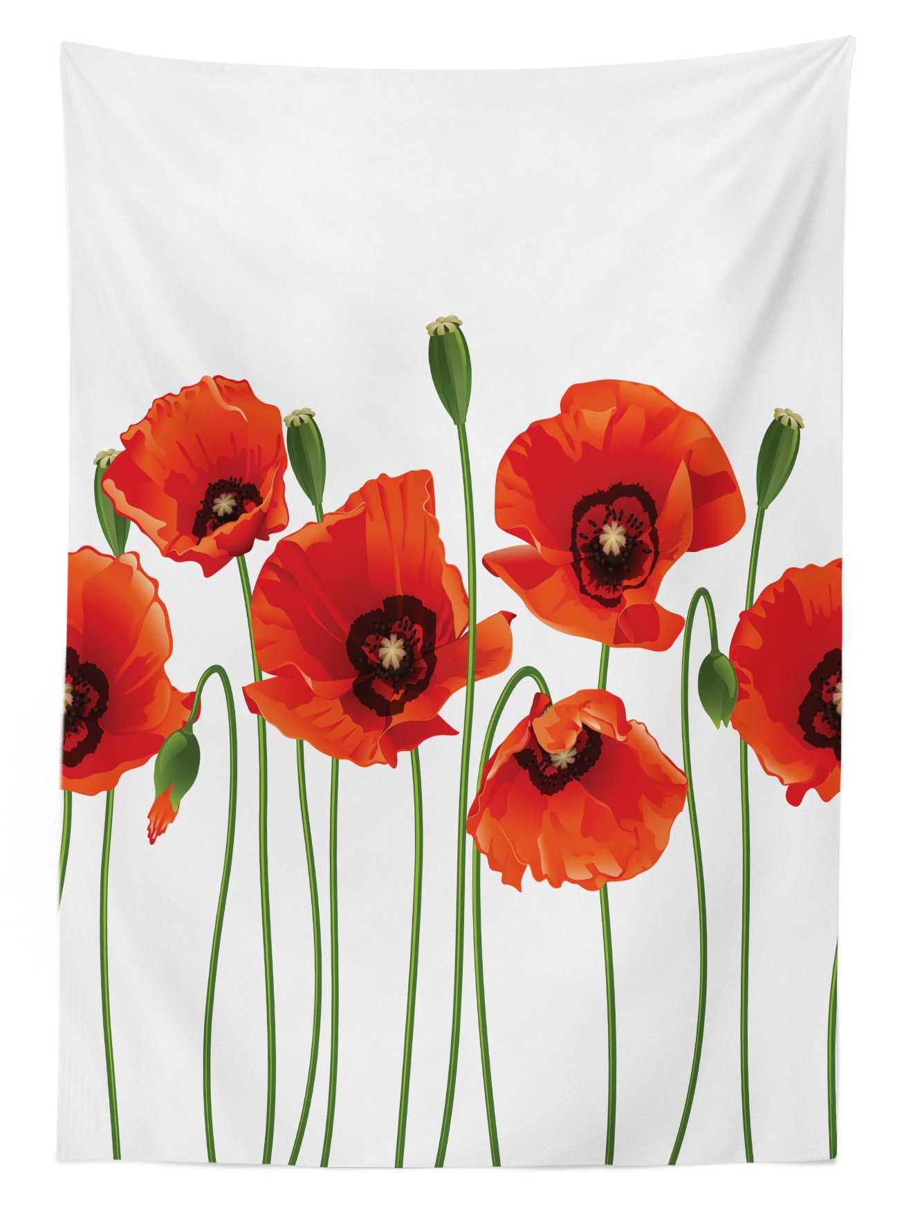 Ambesonne Floral Outdoor Tablecloth - Spring Poppies Pastoral Flowers Botany Bouquet Design, Washable Picnic Table Cover 58x104 Inches, Red and Green - Perfect for Garden Parties, Outdoor Dining & Picnic Decorations