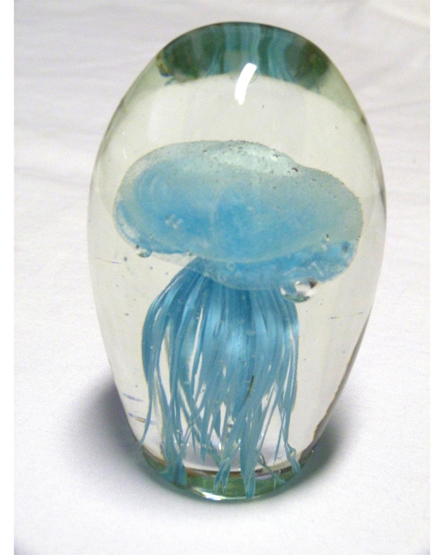 4.5 Inch Light Blue Glass Jellyfish Paperweight - Handmade Ocean Decor for Desk, Home Office & Gift Giving | Unique Aquatic Themed Decorative Accent
