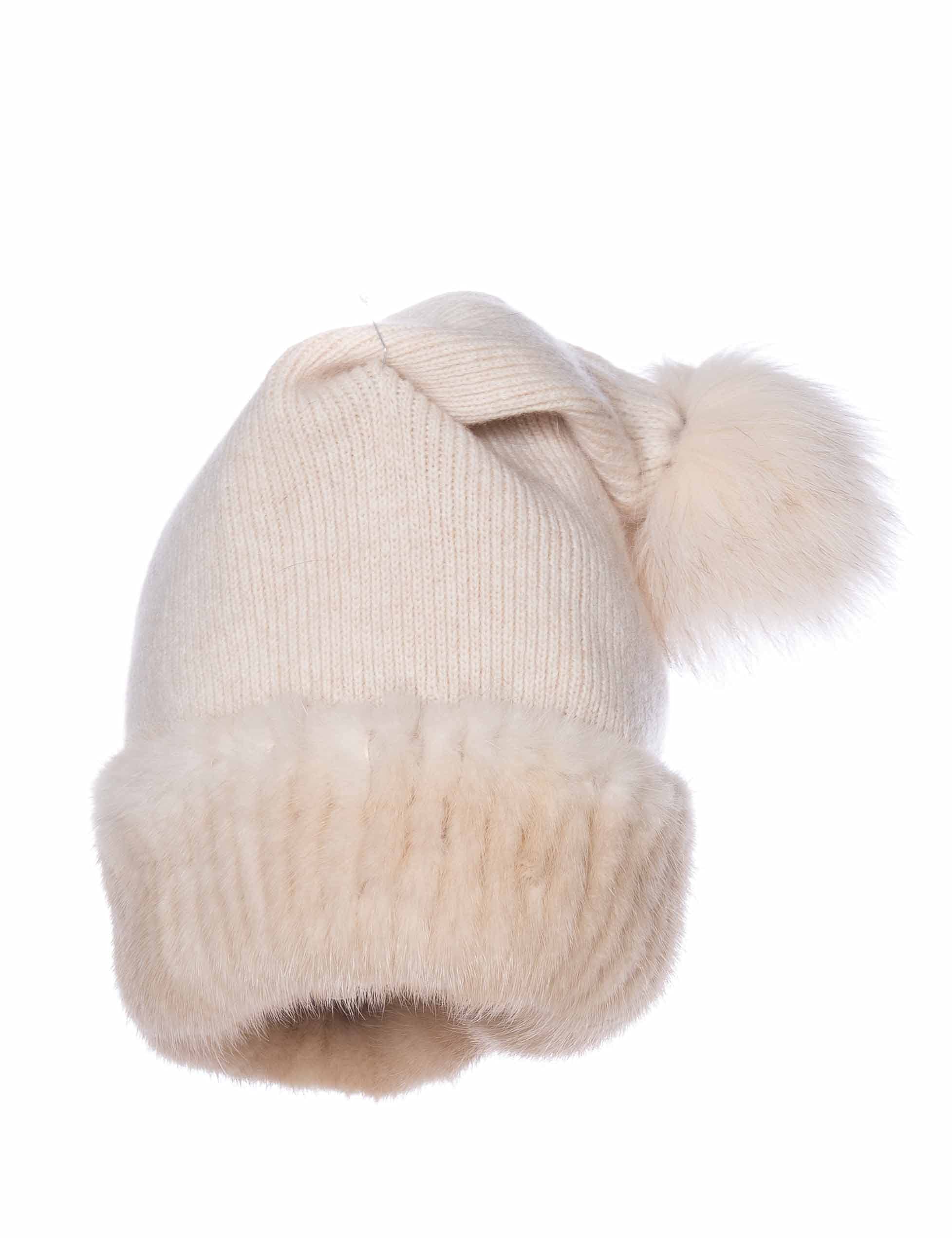 Luxury Real Mink Fur Beanie Hat for Women - Soft Fox Fur Pom Pom Winter Knit Hat - Warm & Stylish Cold Weather Accessory for Outdoor Activities, Skiing, and Fashion Winter Outfits